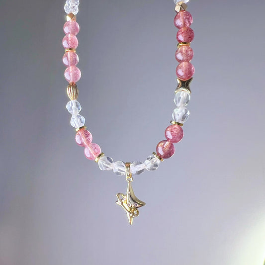 Strawberry Quartz and North Star Polaris Crystal Necklace-Ninaouity