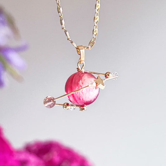 Dark Pink Lepidolite Planet Crystal Pendant Necklace-Ninaouity