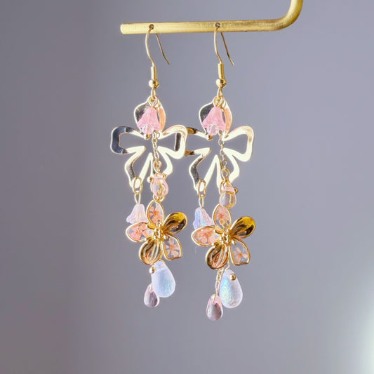 Handmade Pink Pressed Flowers Cherry Blossom Sakura Dangle Earrings