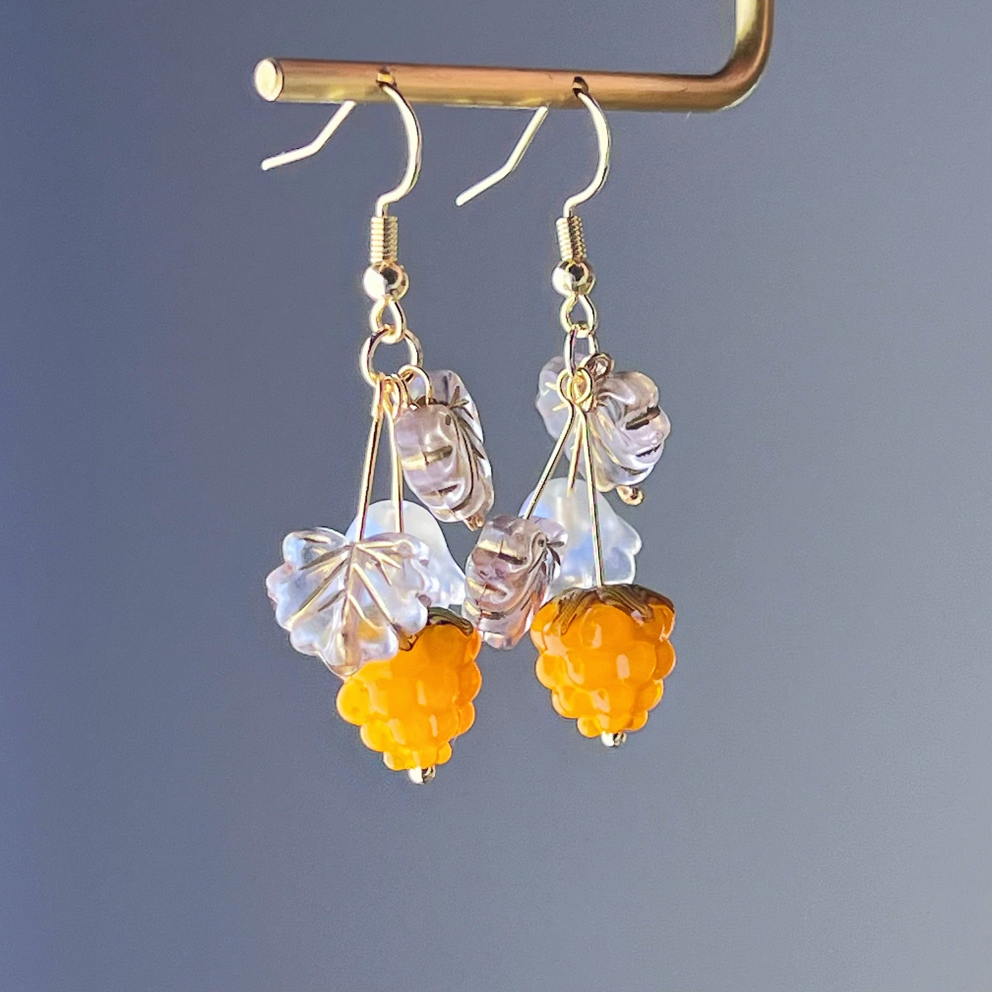 Handcraft Glass Yellow Cloudberry Earrings-Ninaouity