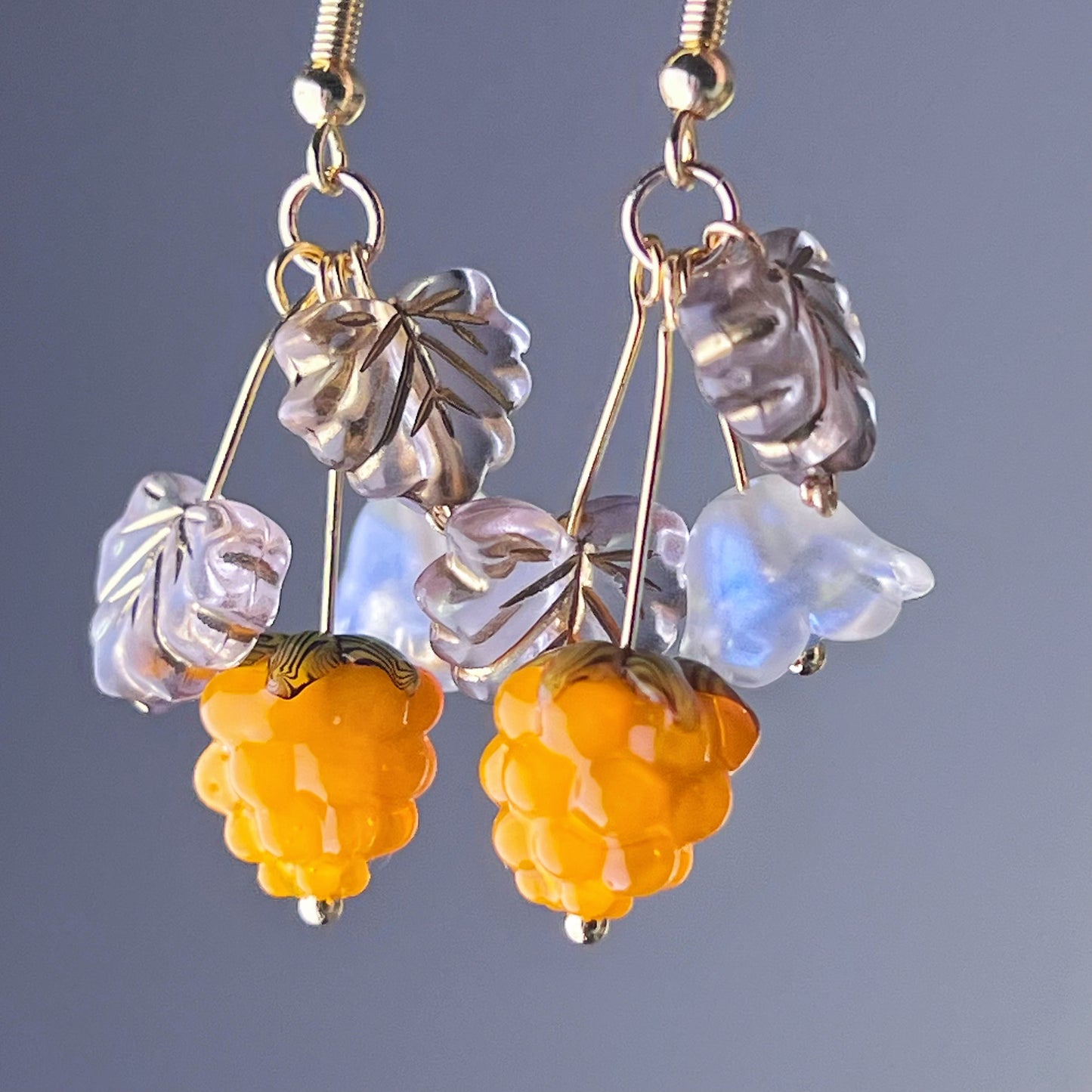 Handcraft Glass Yellow Cloudberry Earrings-Ninaouity