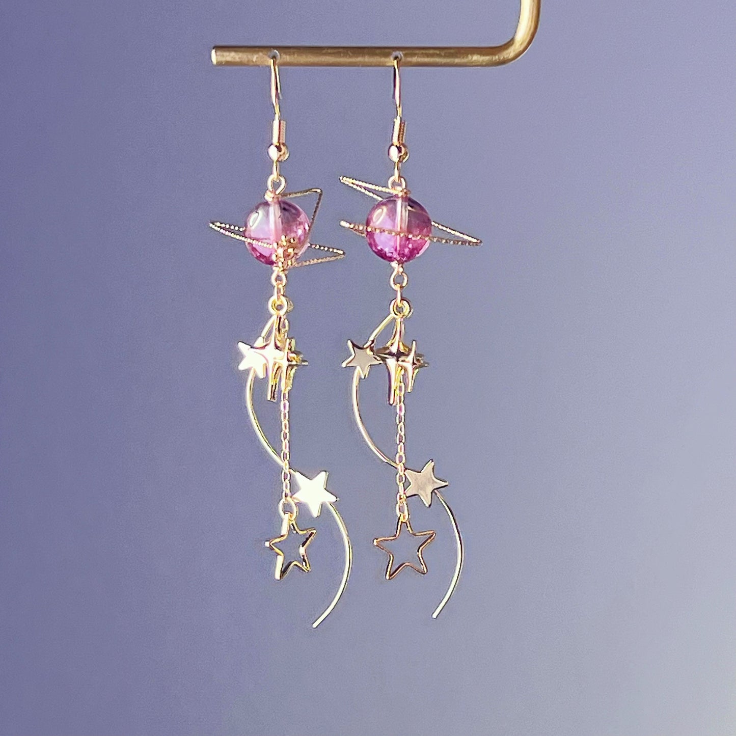 Pink Planet GJ 504b and Milky Walk Crystal Earrings-Ninaouity