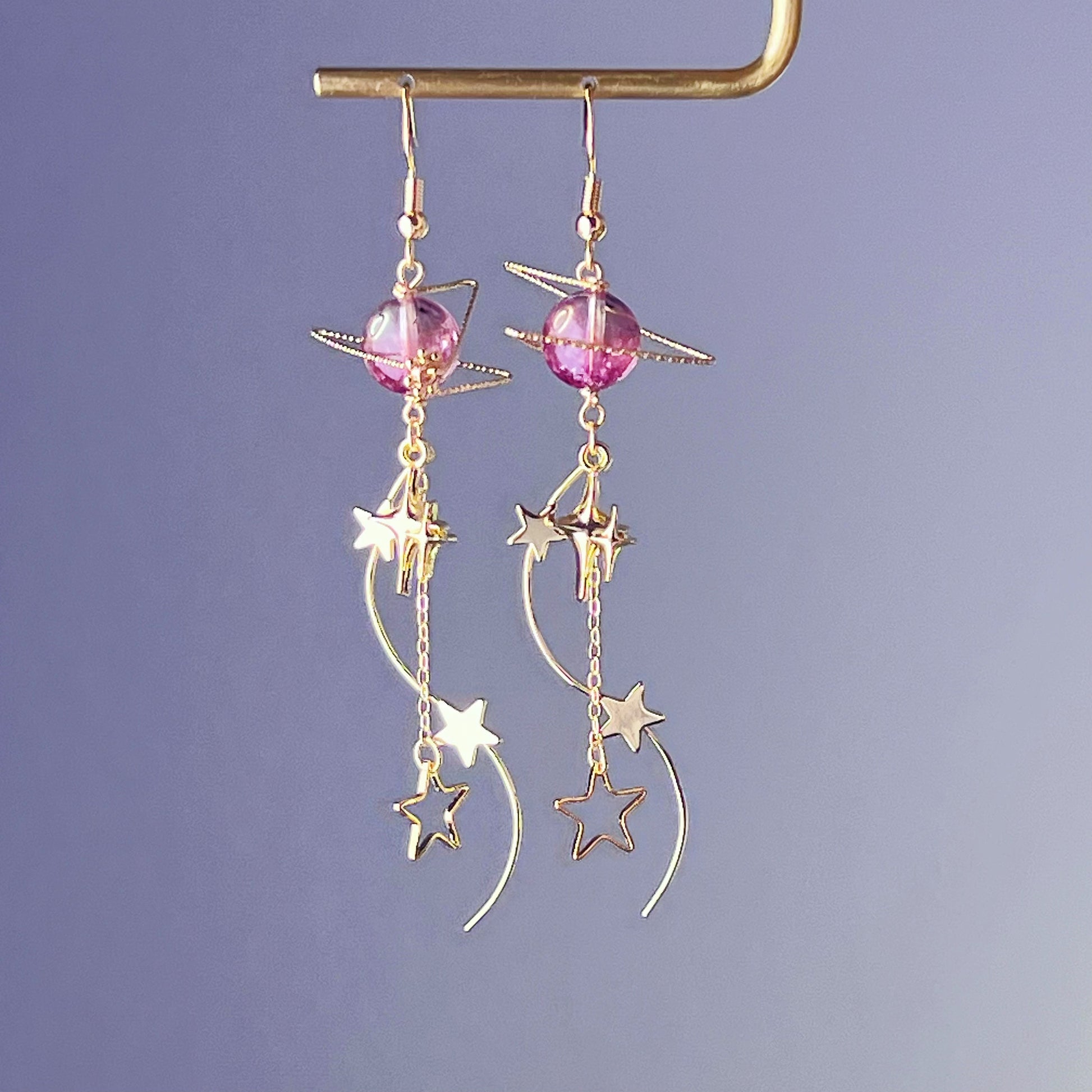 Pink Planet GJ 504b and Milky Walk Crystal Earrings-Ninaouity