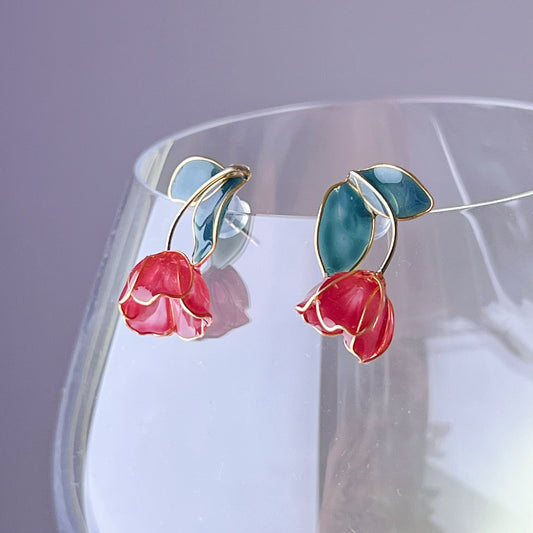 Handmade Red Tulips Flower Earrings-Ninaouity