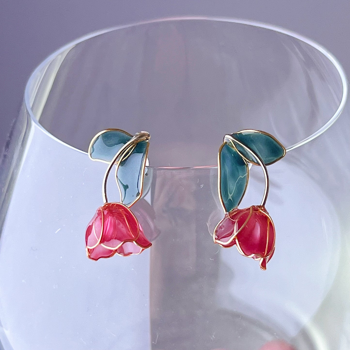 Handmade Red Tulips Flower Earrings-Ninaouity