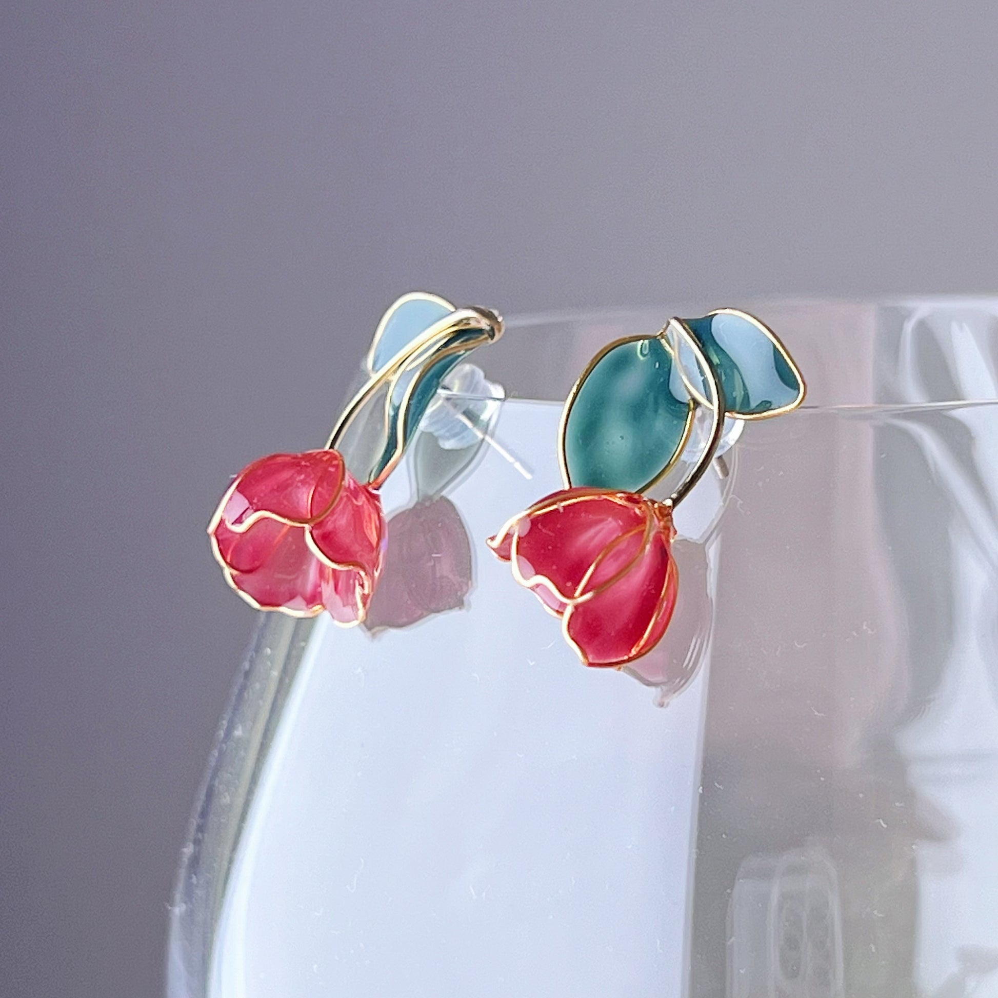 Handmade Red Tulips Flower Earrings-Ninaouity