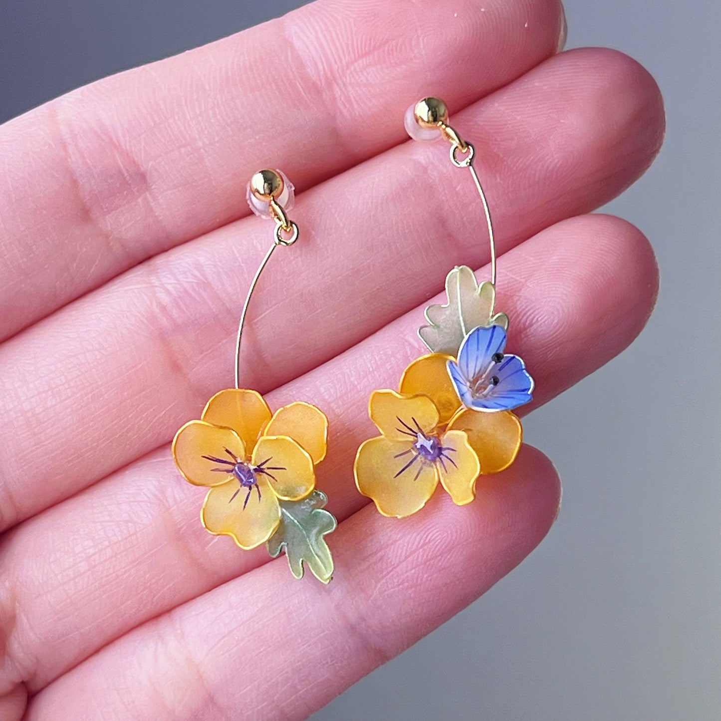 Handmade Spring Orange Pansy Garden Flowers Earrings-Ninaouity