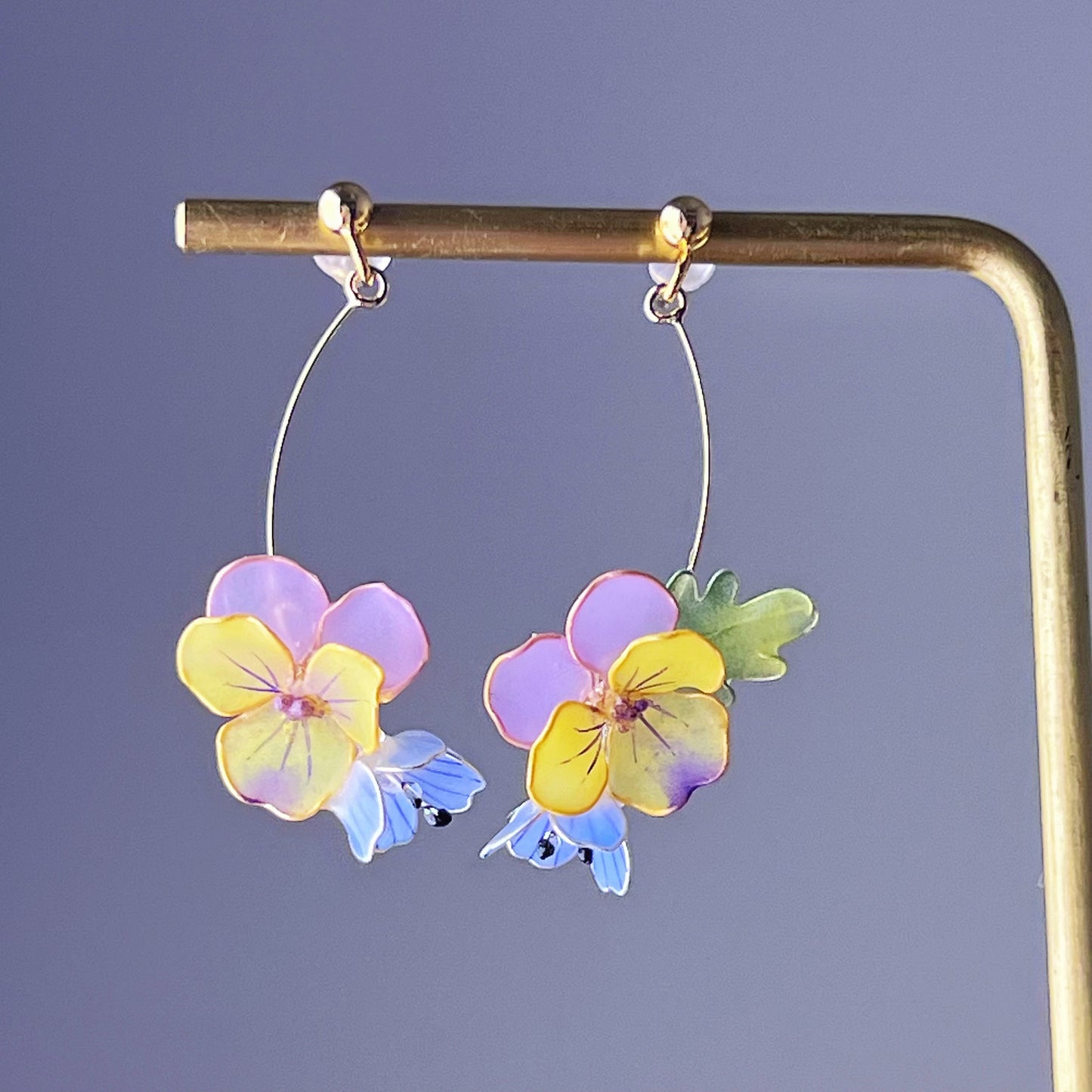 Handmade Yellow and Purple Pansy Spring Garden Flowers Earrings-Ninaouity