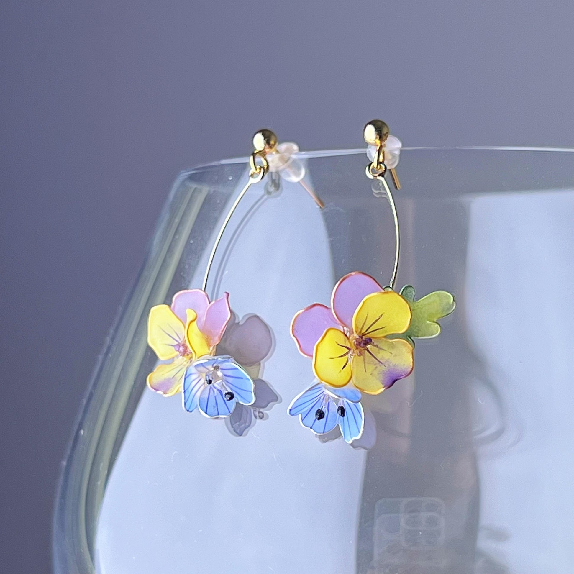 Handmade Yellow and Purple Pansy Spring Garden Flowers Earrings-Ninaouity