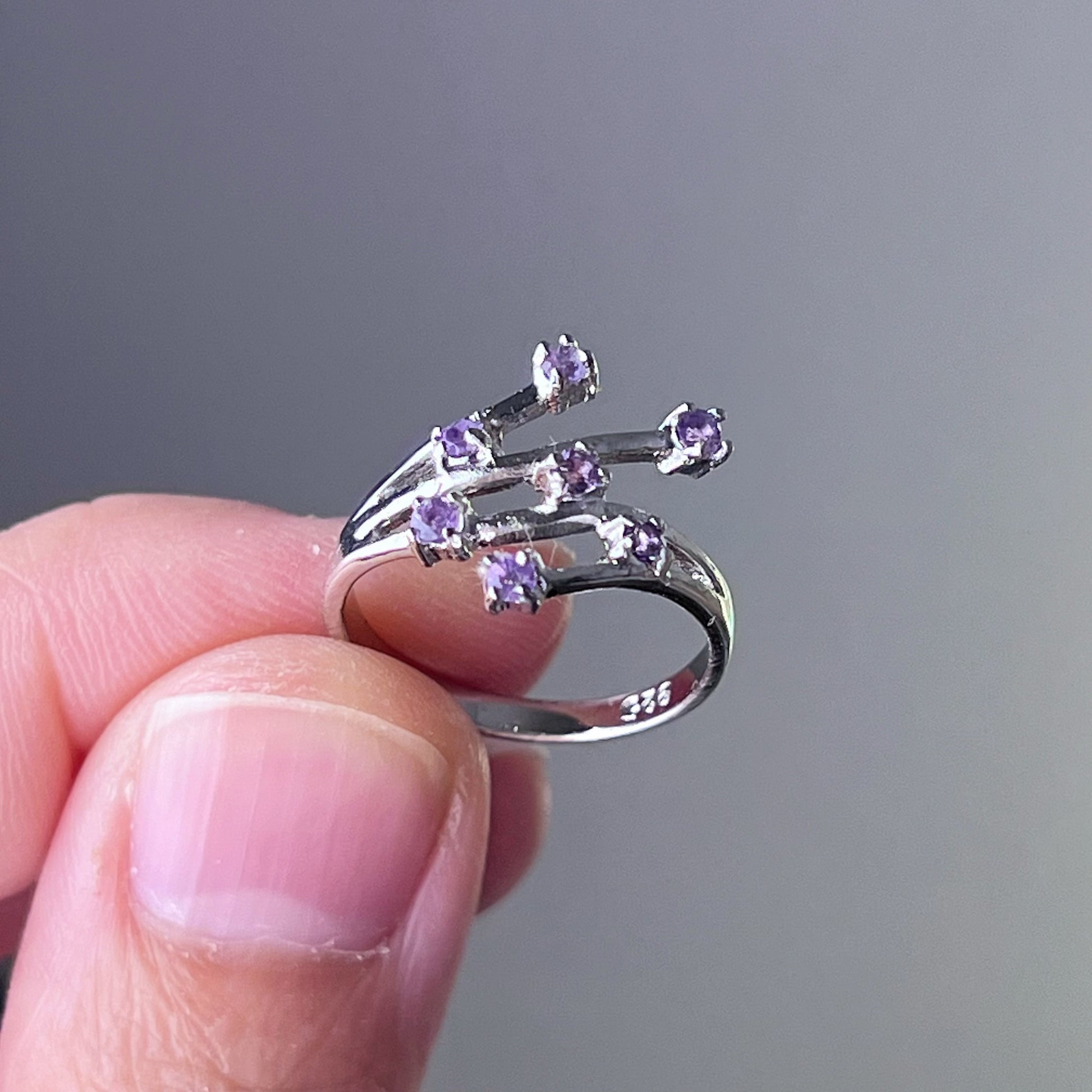 Natural Crystal Amethyst Stars Silver Ring-Ninaouity