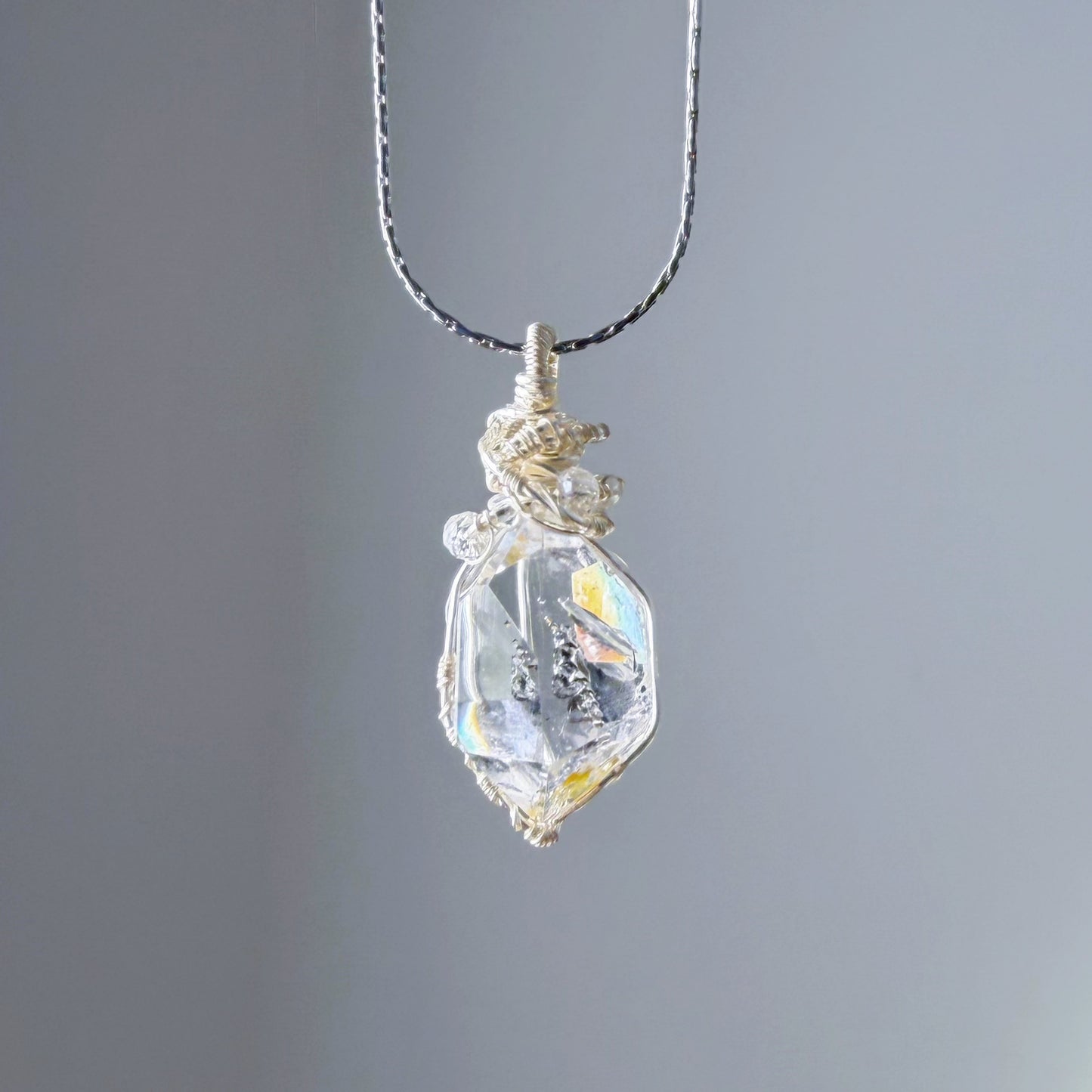 Quartzberry - Natural Herkimer Diamond Natural Crystal Wire Wrapped Necklace - One-of-a-kind