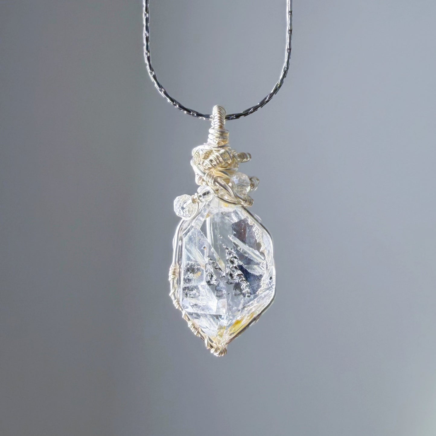 Quartzberry - Natural Herkimer Diamond Natural Crystal Wire Wrapped Necklace - One-of-a-kind