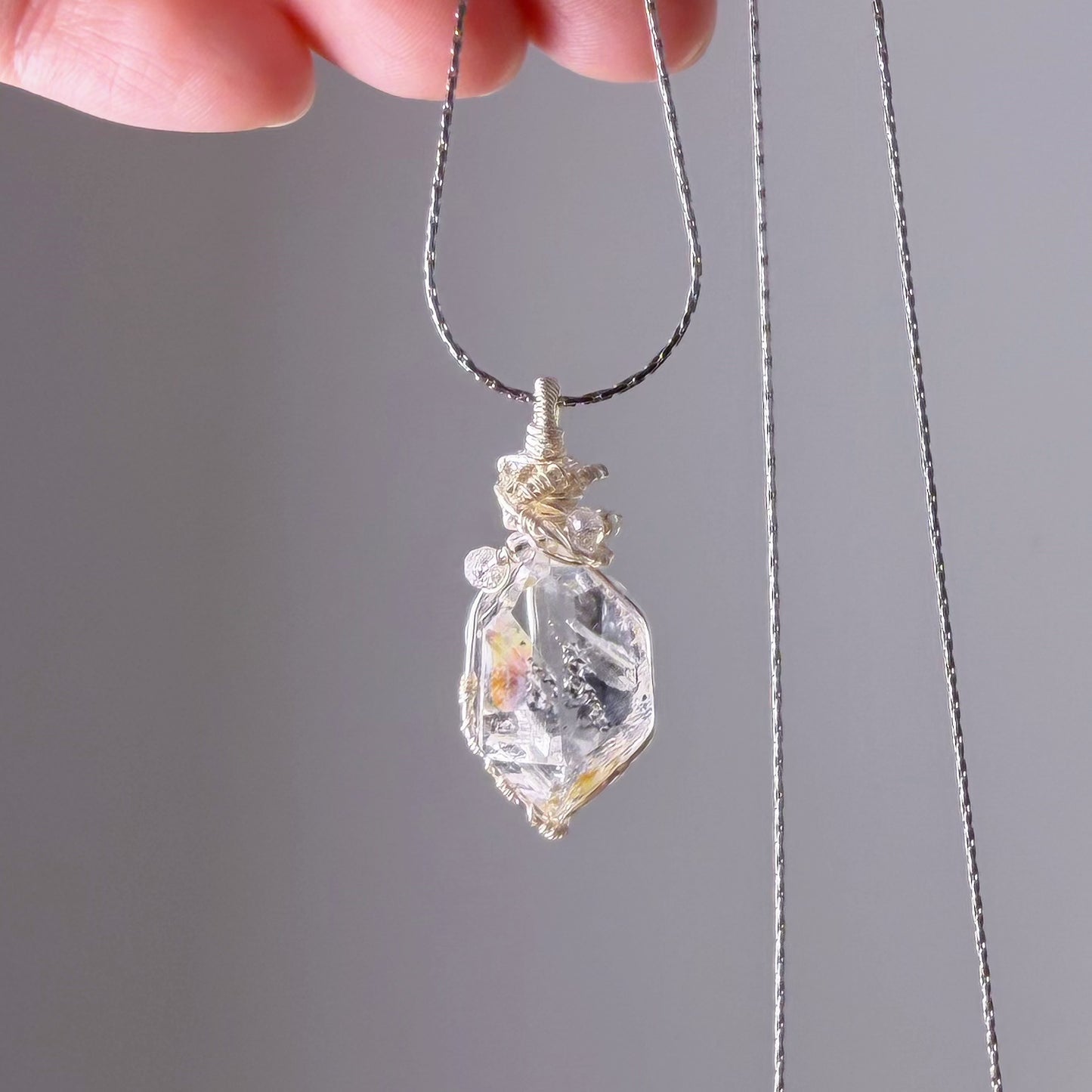 Quartzberry - Natural Herkimer Diamond Natural Crystal Wire Wrapped Necklace - One-of-a-kind
