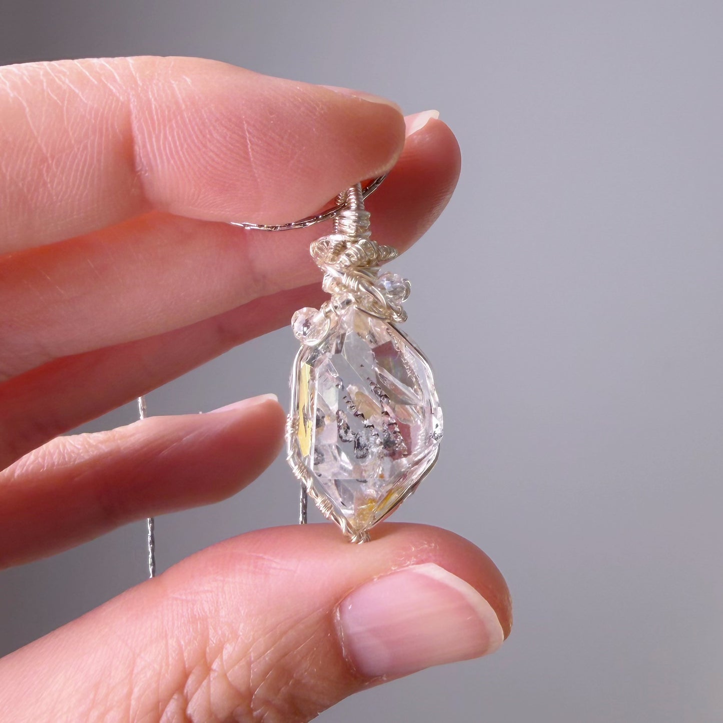Quartzberry - Natural Herkimer Diamond Natural Crystal Wire Wrapped Necklace - One-of-a-kind