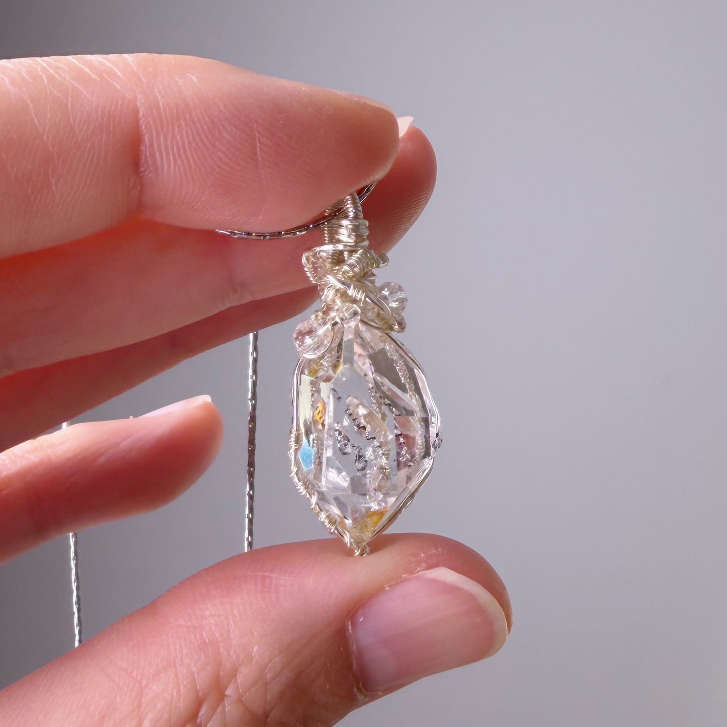 Quartzberry - Natural Herkimer Diamond Natural Crystal Wire Wrapped Necklace - One-of-a-kind