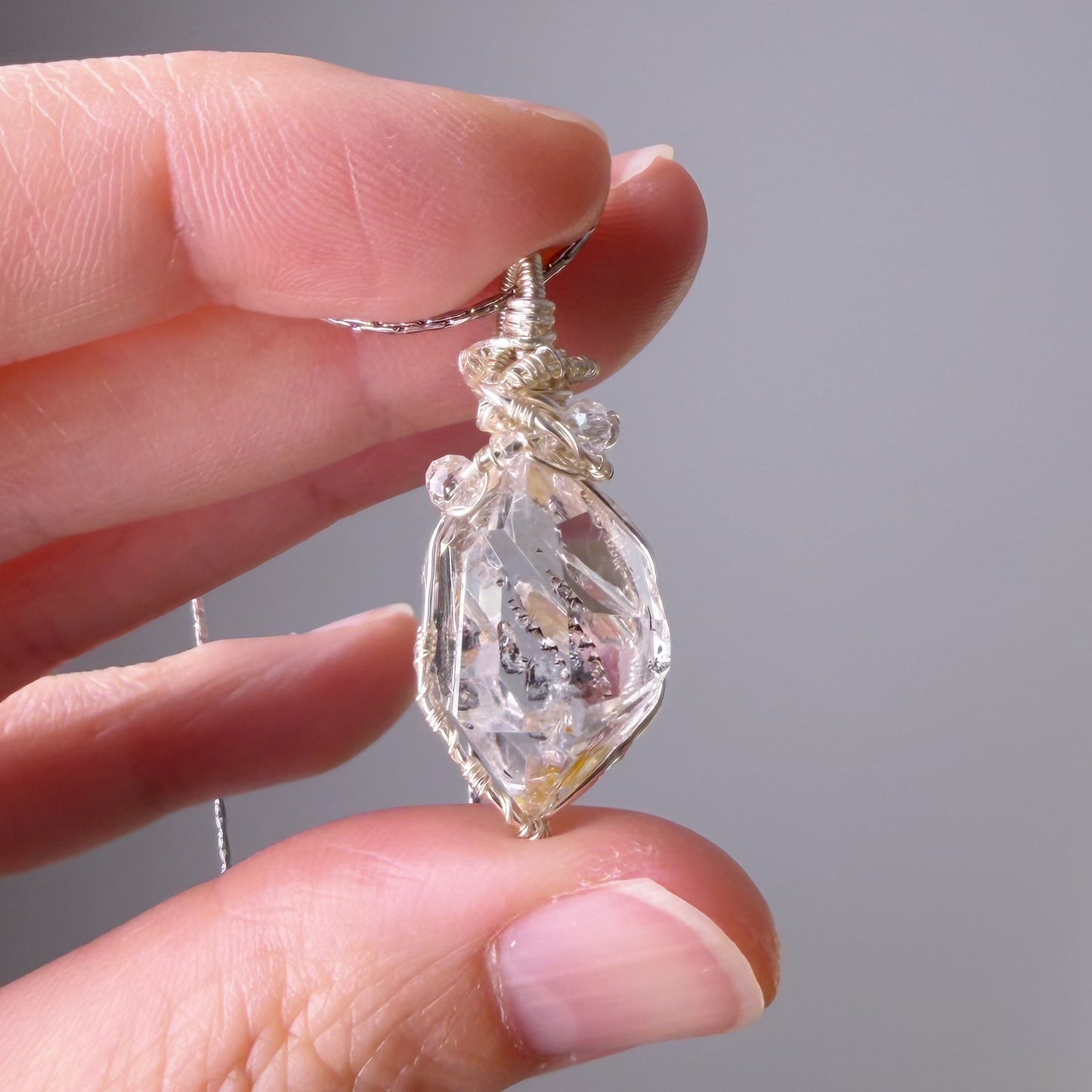 Quartzberry - Natural Herkimer Diamond Natural Crystal Wire Wrapped Necklace - One-of-a-kind