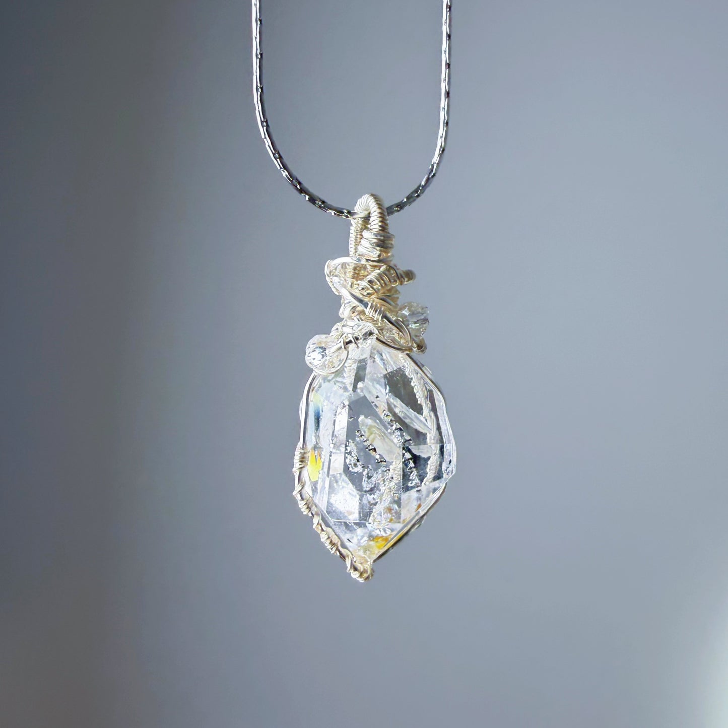 Quartzberry - Natural Herkimer Diamond Natural Crystal Wire Wrapped Necklace - One-of-a-kind
