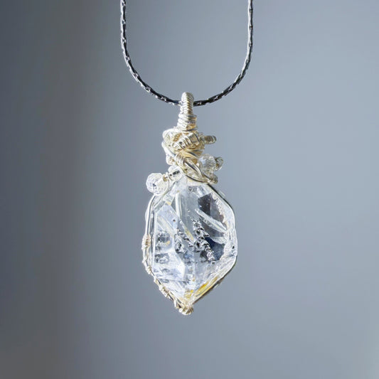 Quartzberry - Natural Herkimer Diamond Natural Crystal Wire Wrapped Necklace - One-of-a-kind
