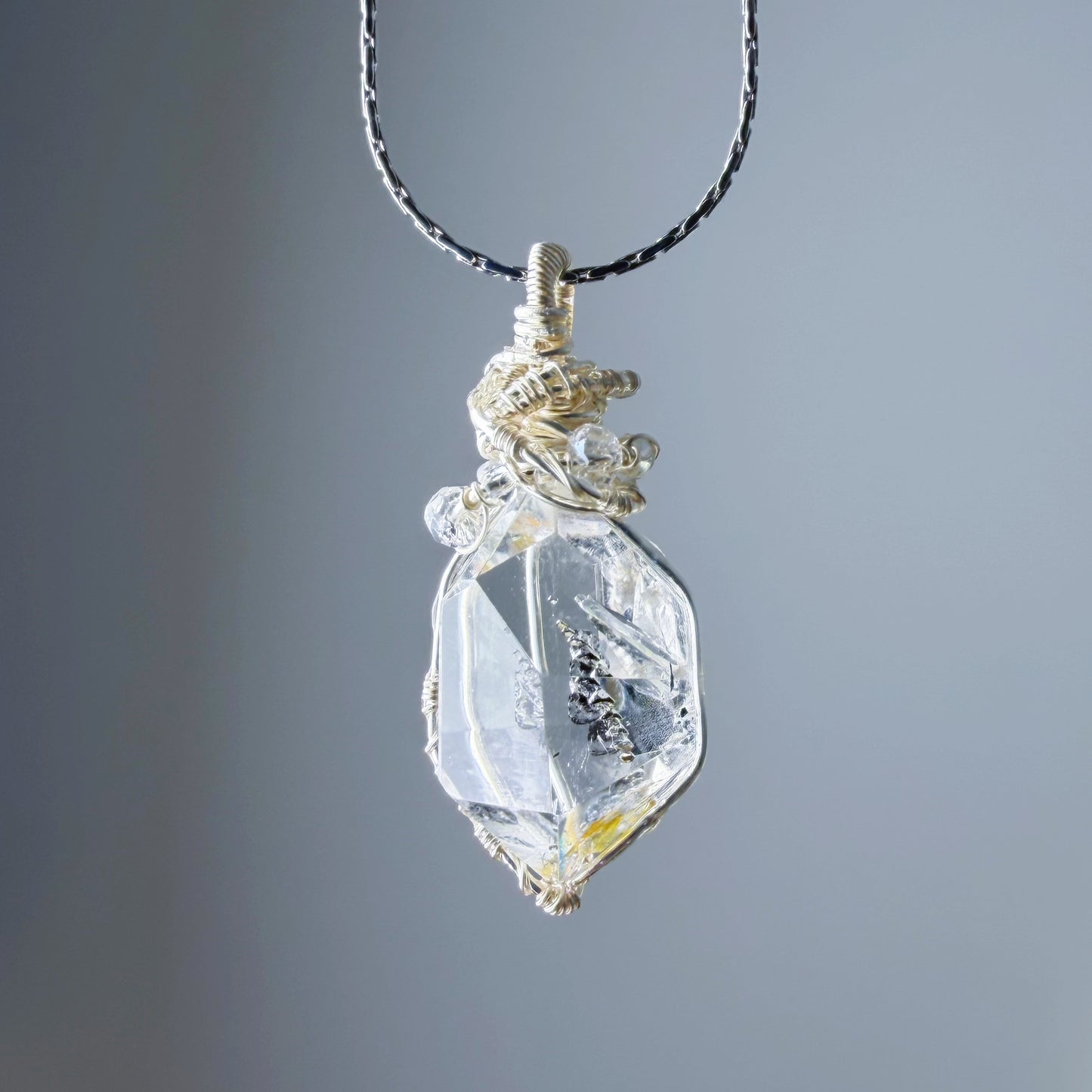 Quartzberry - Natural Herkimer Diamond Natural Crystal Wire Wrapped Necklace - One-of-a-kind