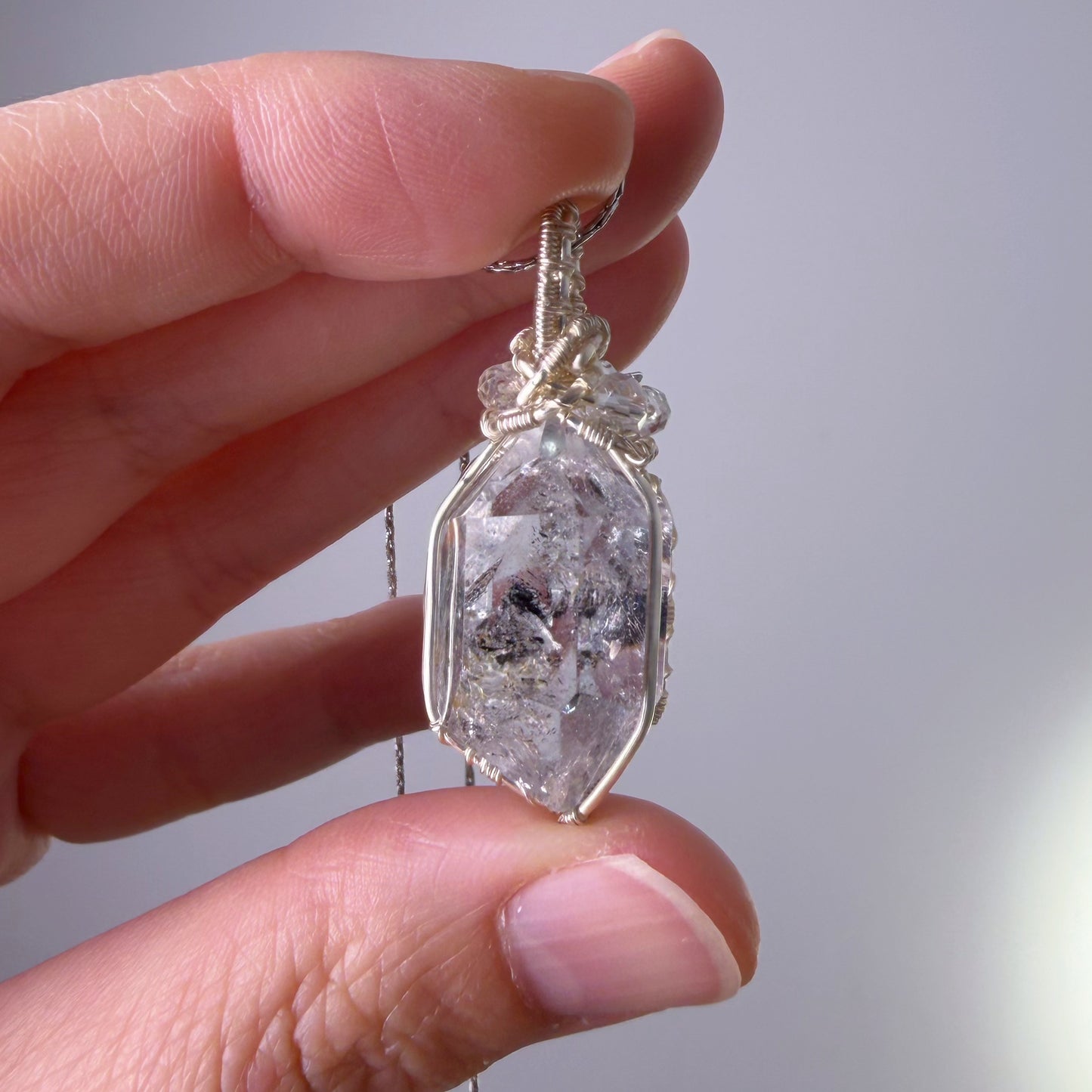 Quartzberry - Natural Large Herkimer Diamond Natural Crystal Wire Wrapped Necklace - One-of-a-kind