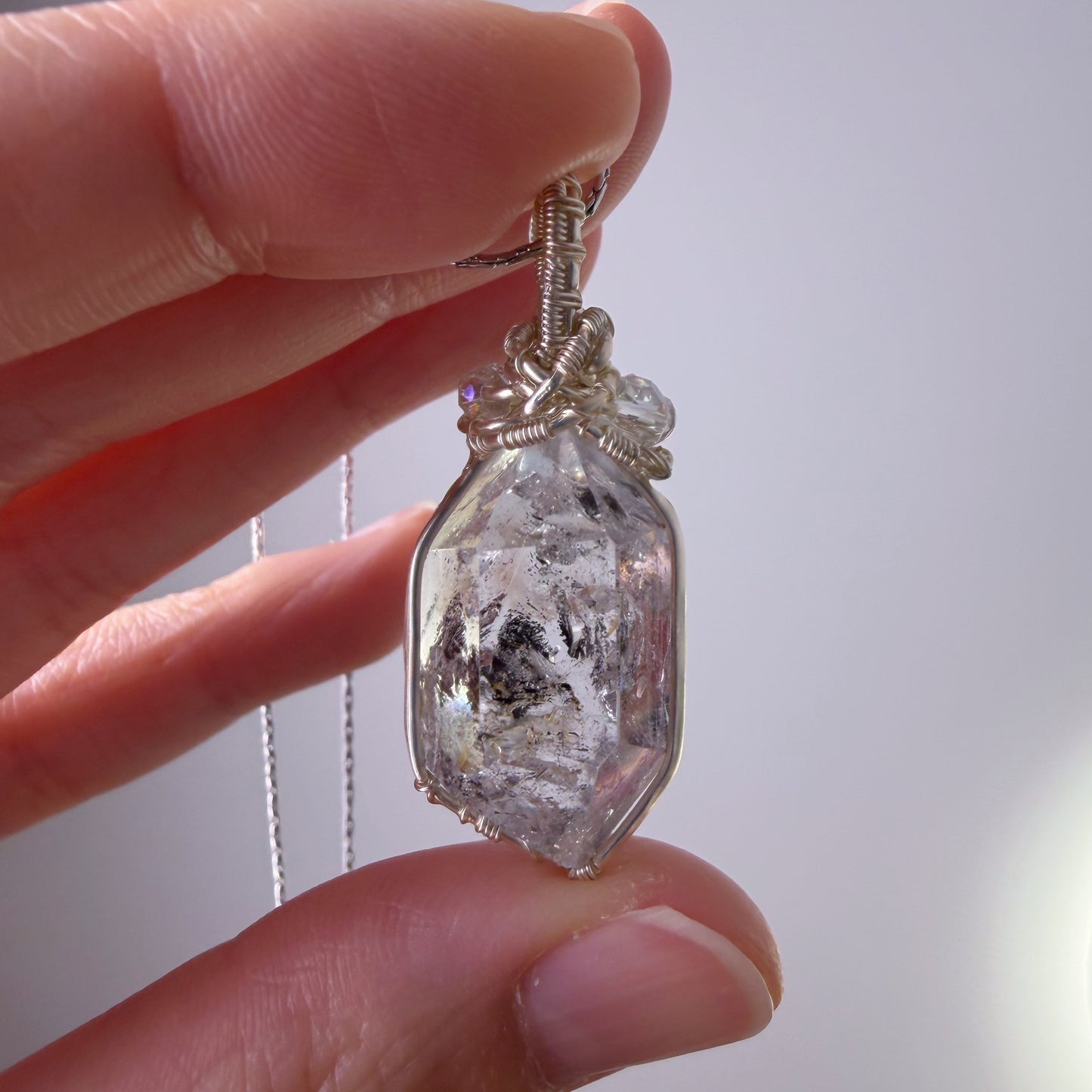 Quartzberry - Natural Large Herkimer Diamond Natural Crystal Wire Wrapped Necklace - One-of-a-kind