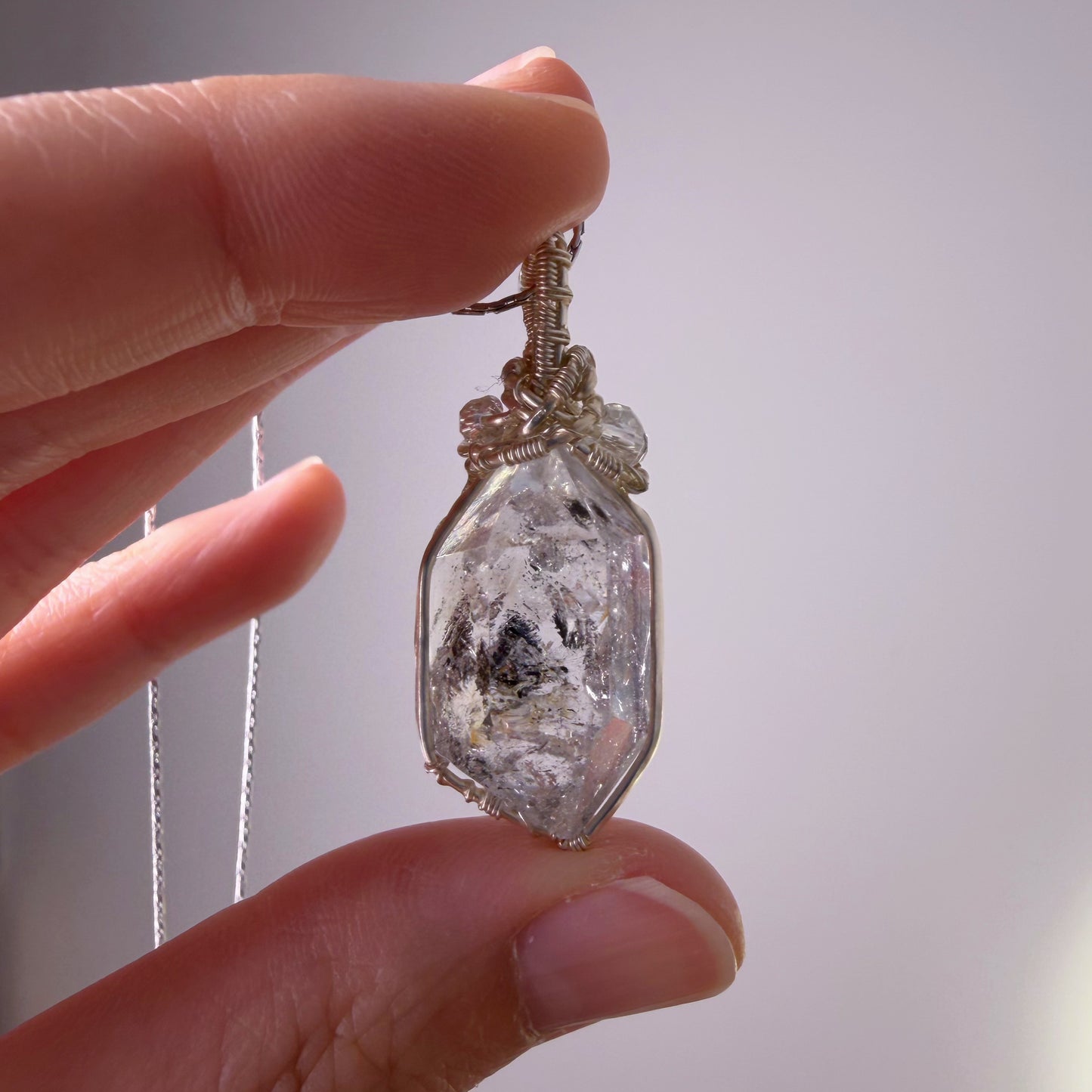 Quartzberry - Natural Large Herkimer Diamond Natural Crystal Wire Wrapped Necklace - One-of-a-kind