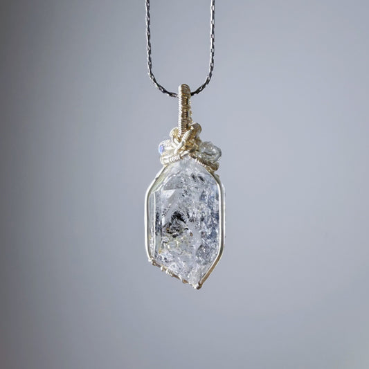 Quartzberry - Natural Large Herkimer Diamond Natural Crystal Wire Wrapped Necklace - One-of-a-kind