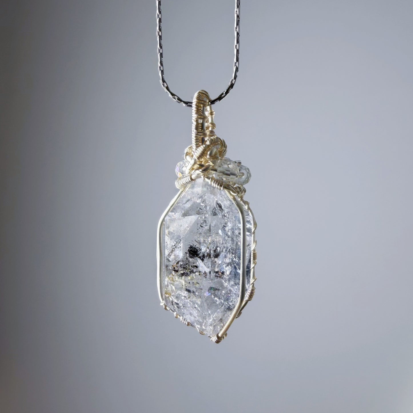 Quartzberry - Natural Large Herkimer Diamond Natural Crystal Wire Wrapped Necklace - One-of-a-kind