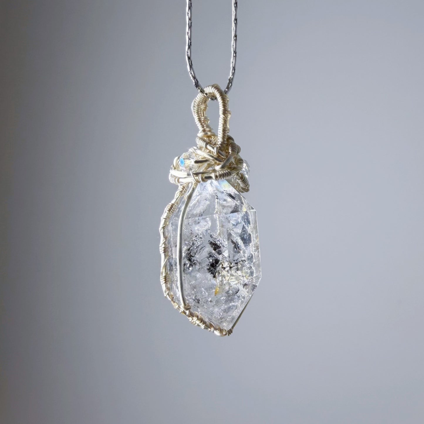Quartzberry - Natural Large Herkimer Diamond Natural Crystal Wire Wrapped Necklace - One-of-a-kind