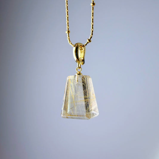 Quartzberry - Natural Golden Rutile Quartz Crystal Pendant Necklace - One-of-a-kind