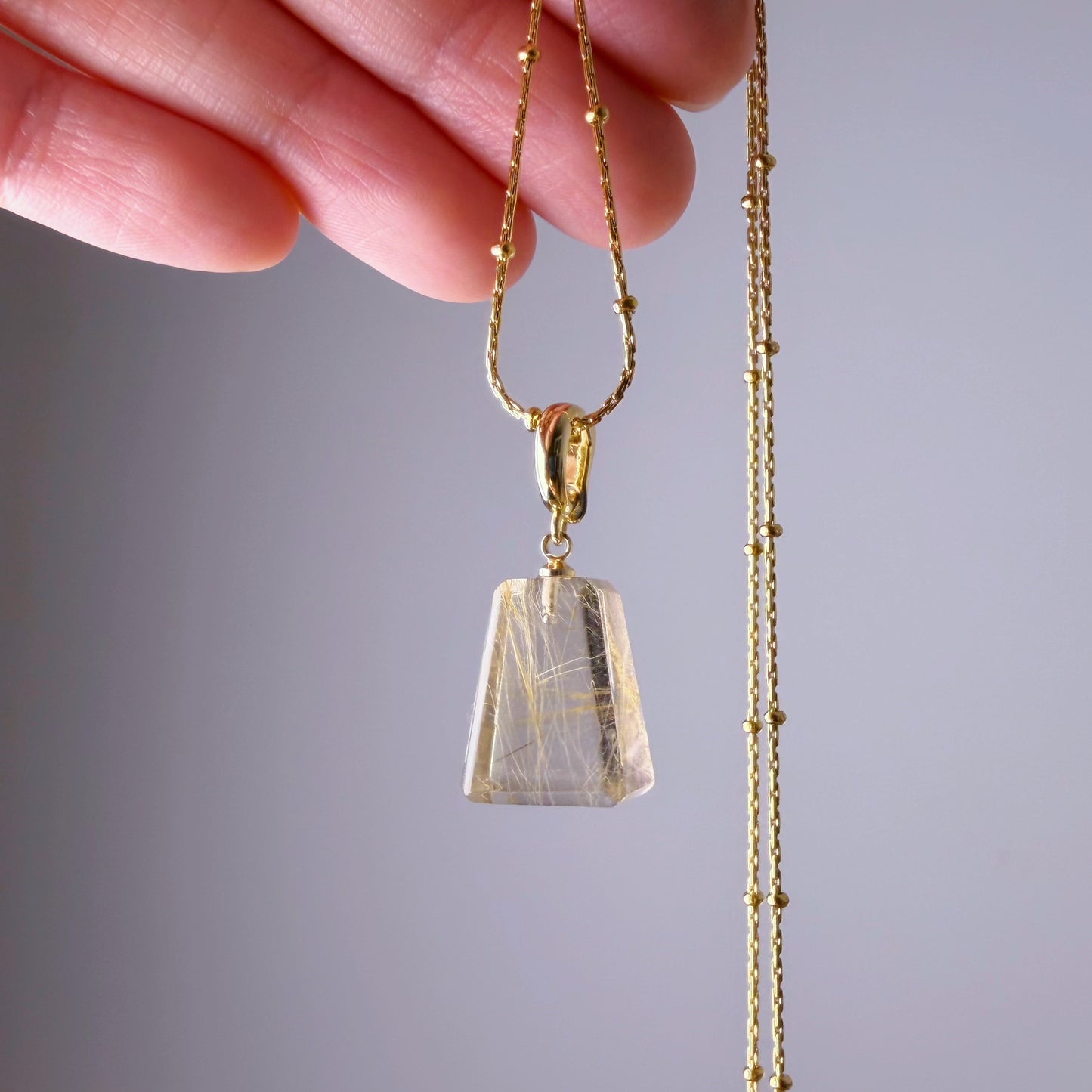 Quartzberry - Natural Golden Rutile Quartz Crystal Pendant Necklace - One-of-a-kind