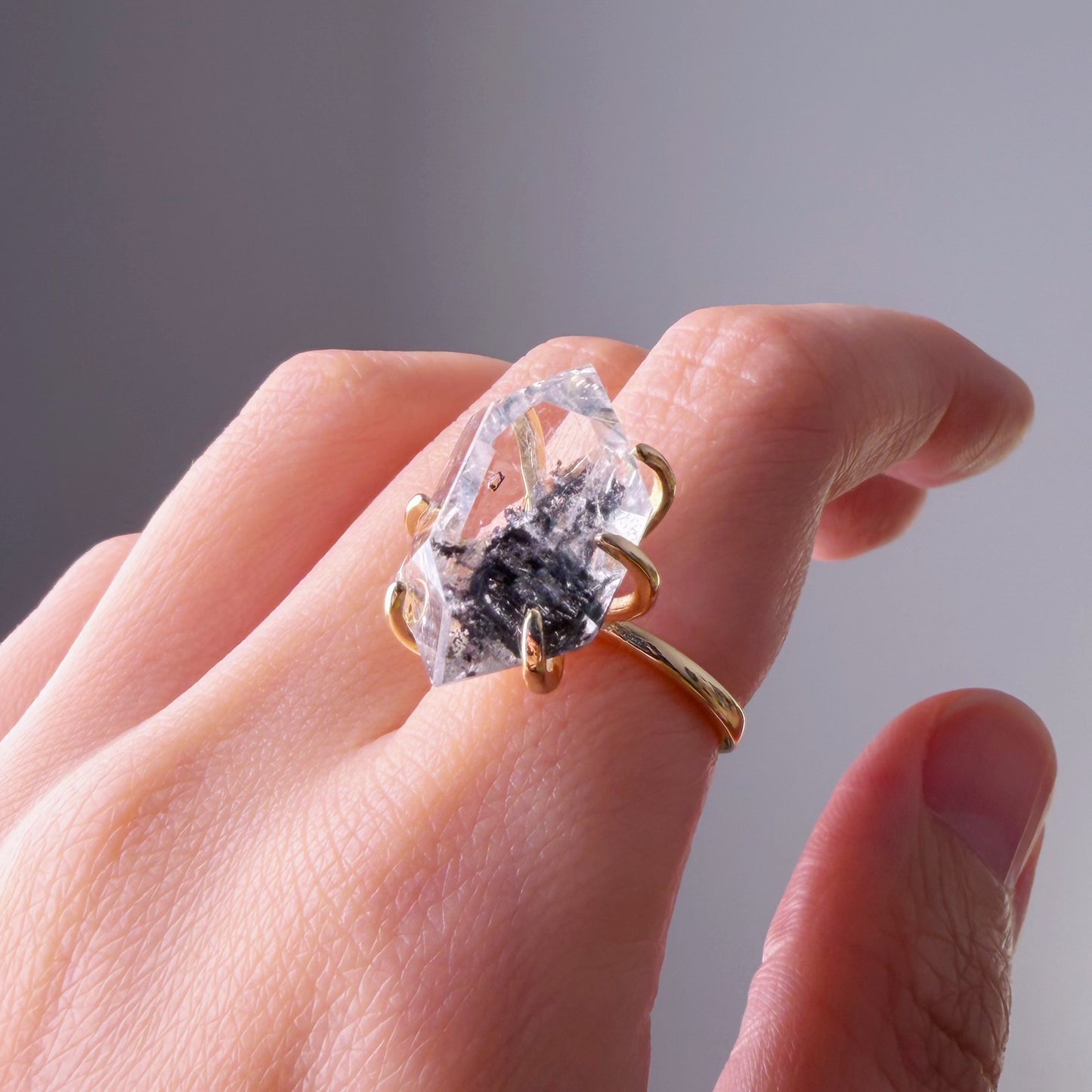 Quartzberry - Natural Large Herkimer Diamond Crystal Ring - One-of-a-kind
