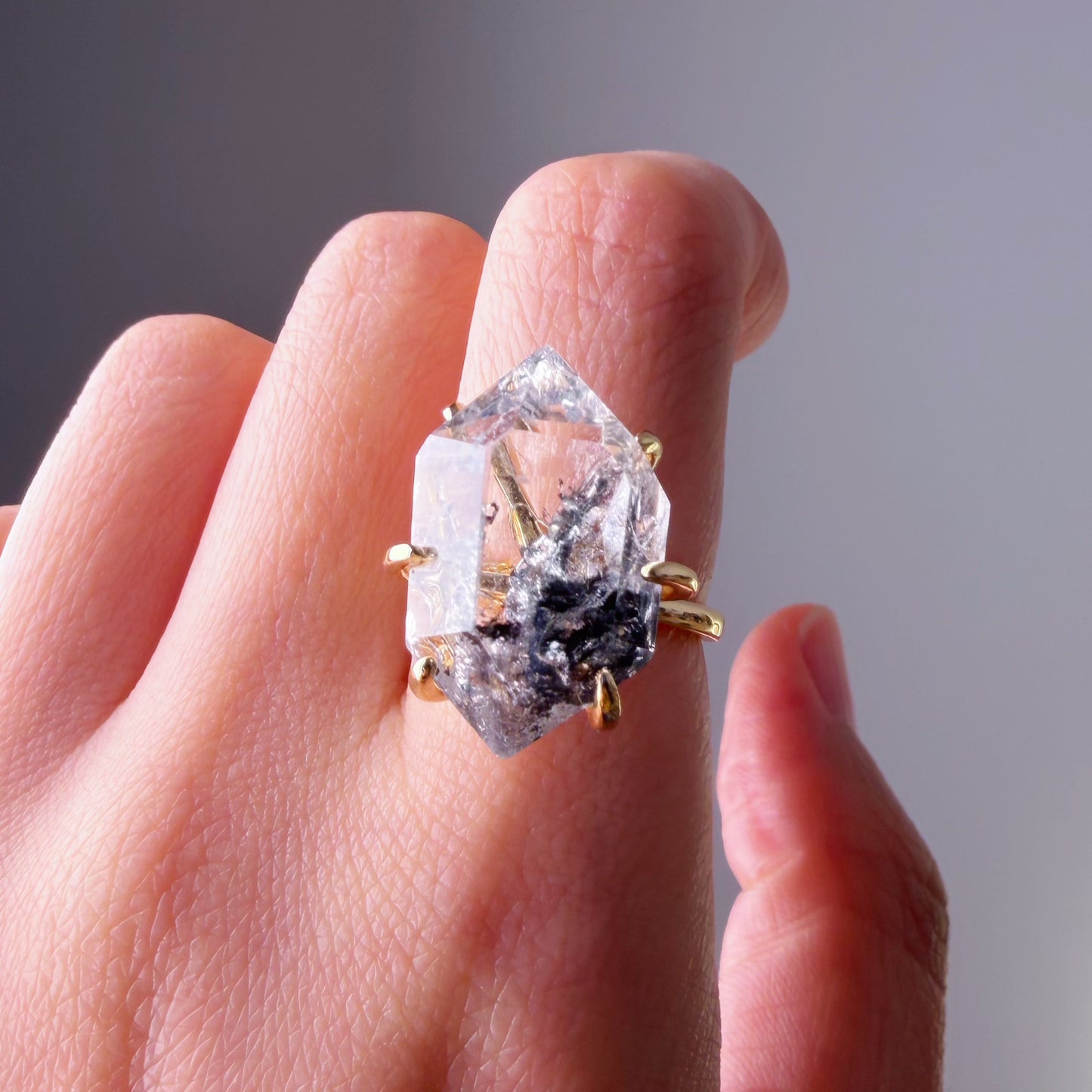 Quartzberry - Natural Large Herkimer Diamond Crystal Ring - One-of-a-kind