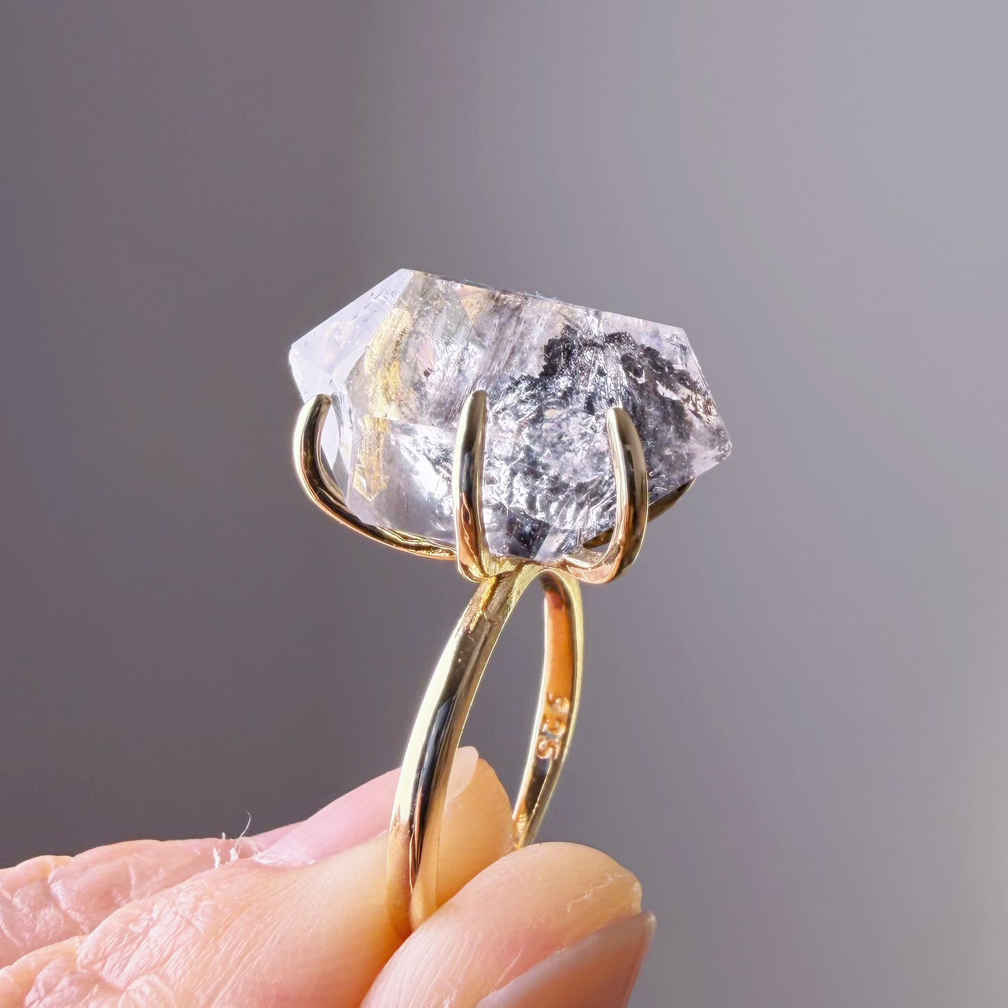 Quartzberry - Natural Large Herkimer Diamond Crystal Ring - One-of-a-kind
