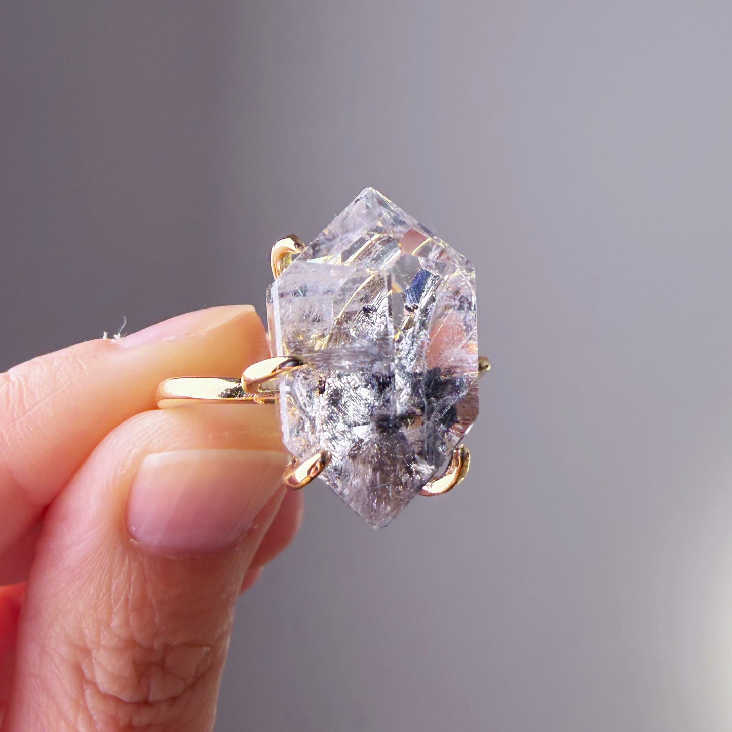 Quartzberry - Natural Large Herkimer Diamond Crystal Ring - One-of-a-kind