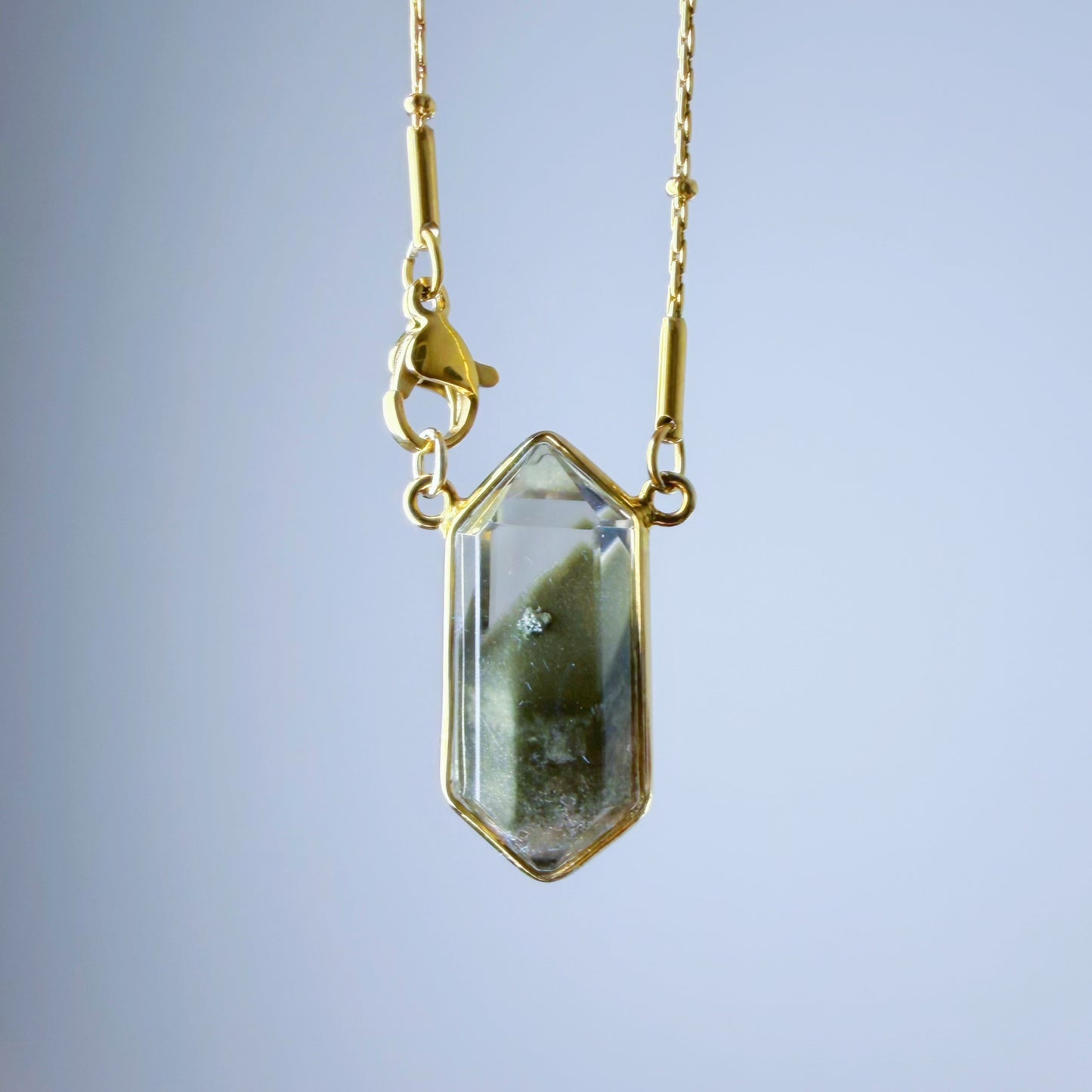 Quartzberry - Natural Dark Green Phantom Quartz Crystal Necklace - One-of-a-kind