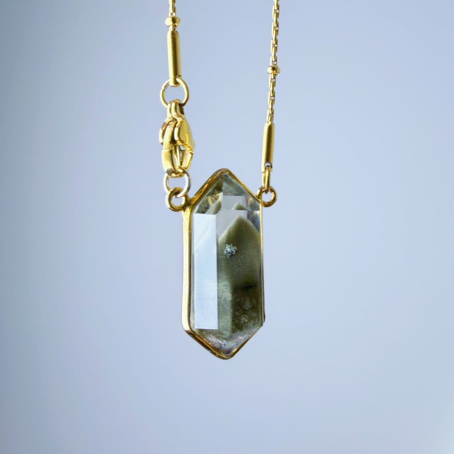Quartzberry - Natural Dark Green Phantom Quartz Crystal Necklace - One-of-a-kind