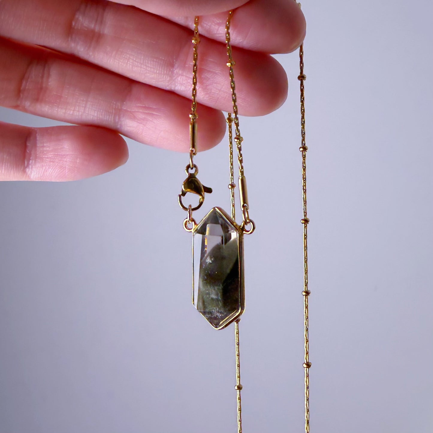 Quartzberry - Natural Dark Green Phantom Quartz Crystal Necklace - One-of-a-kind