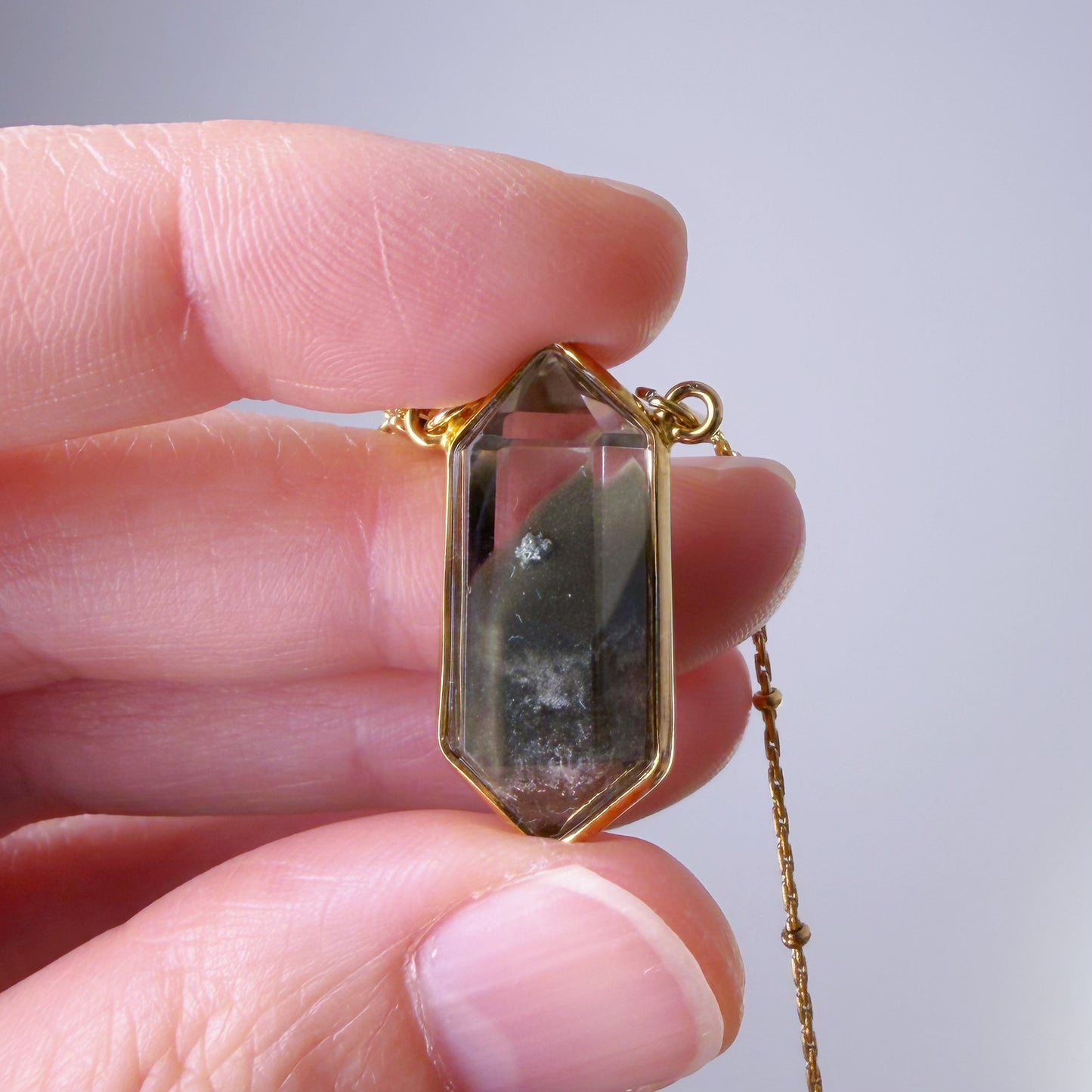 Quartzberry - Natural Dark Green Phantom Quartz Crystal Necklace - One-of-a-kind