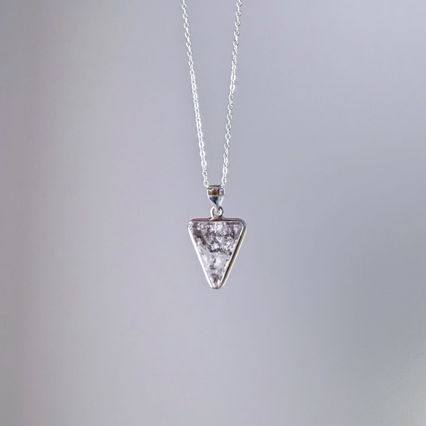Handmade Black and White Phantom Quartz Crystal Silver Pendant Necklace