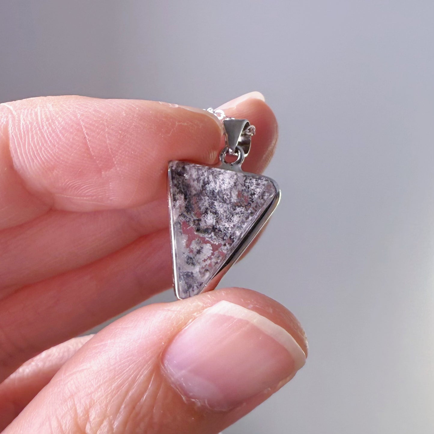 Handmade Black and White Phantom Quartz Crystal Silver Pendant Necklace