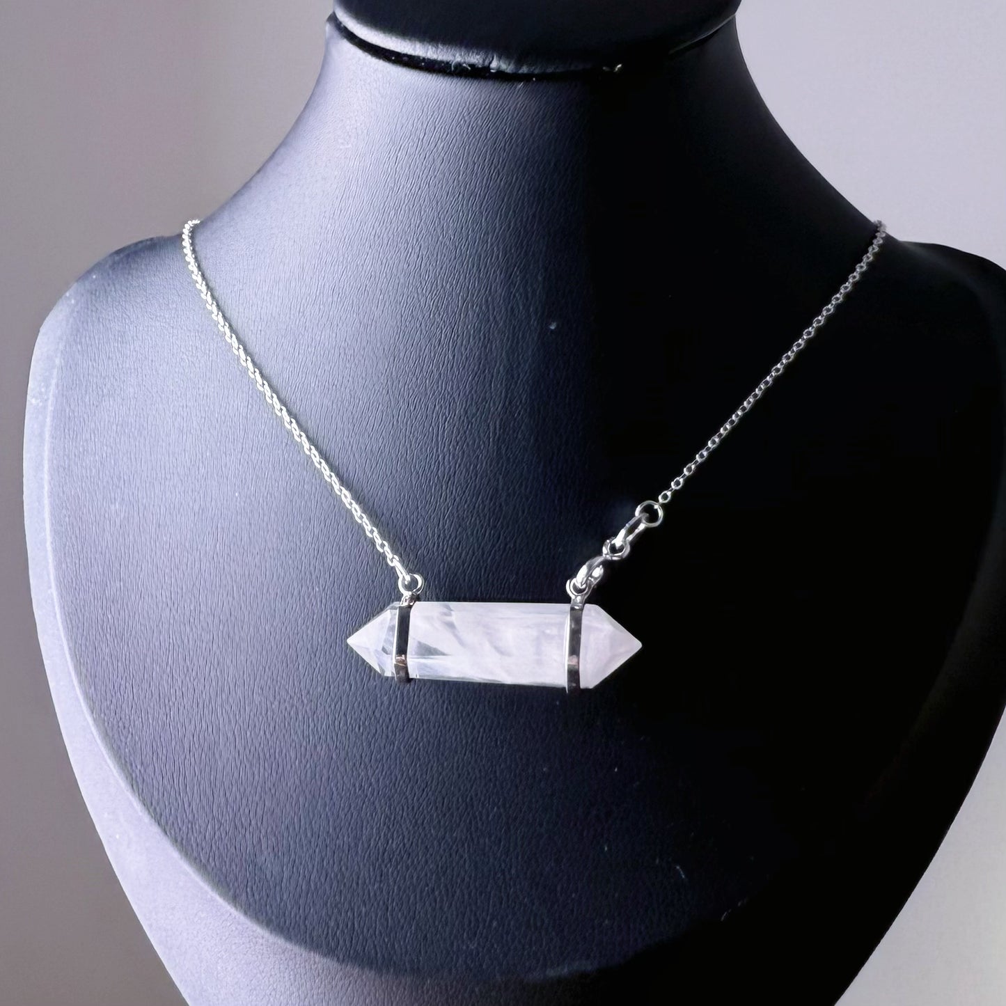 Handmade White Rutilated Quartz 'Rabbit Hair' Double Terminated Crystal Necklace