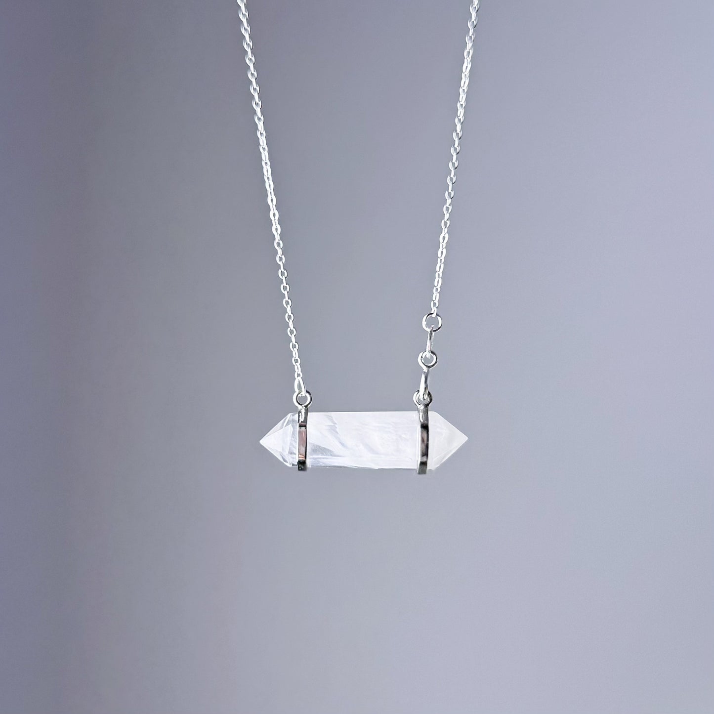 Handmade White Rutilated Quartz 'Rabbit Hair' Double Terminated Crystal Necklace