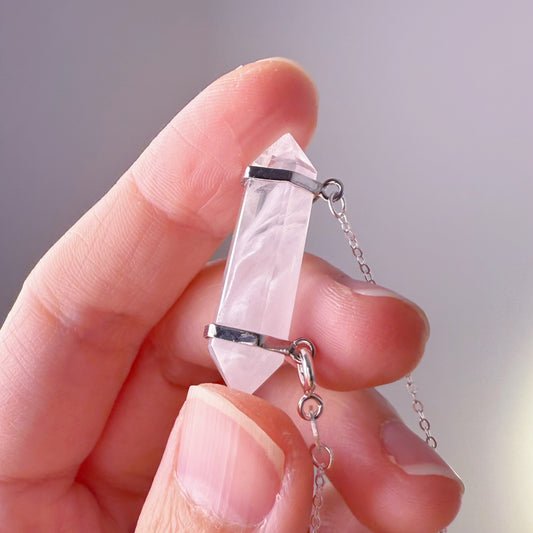 Handmade White Rutilated Quartz 'Rabbit Hair' Double Terminated Crystal Necklace