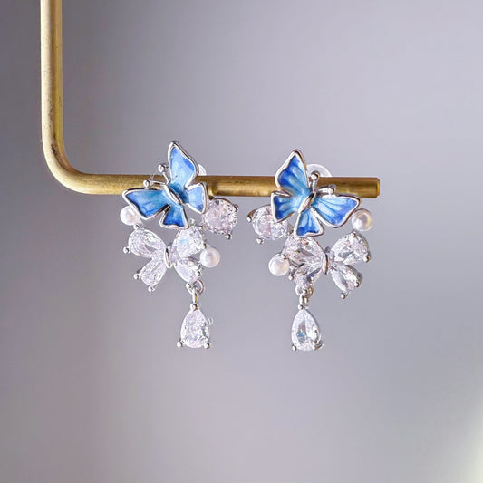 Blue Butterfly with Crystal Butterfly Earrings