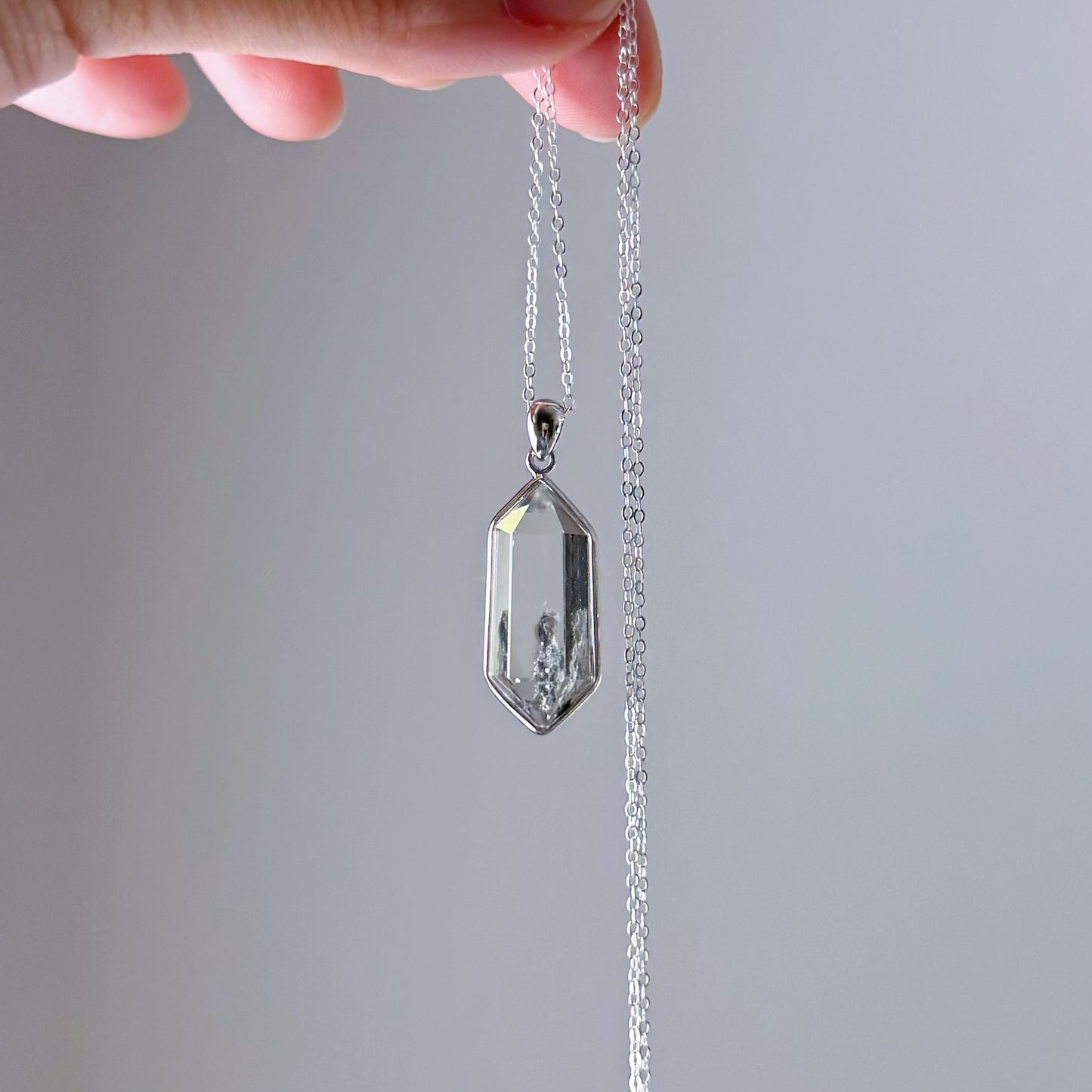 Handmade Phantom Quartz Double Terminated Crystal Pendant Necklace