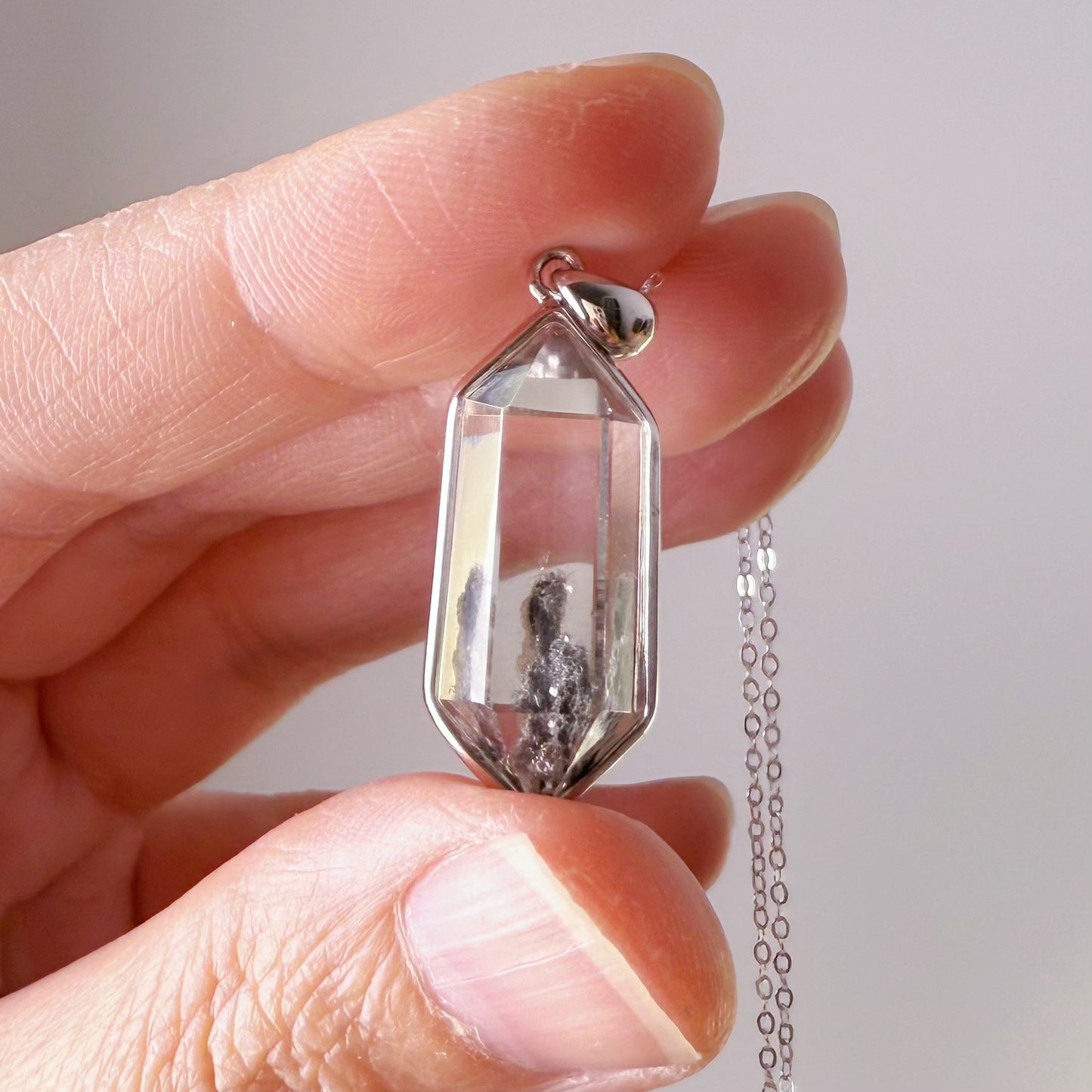 Handmade Phantom Quartz Double Terminated Crystal Pendant Necklace