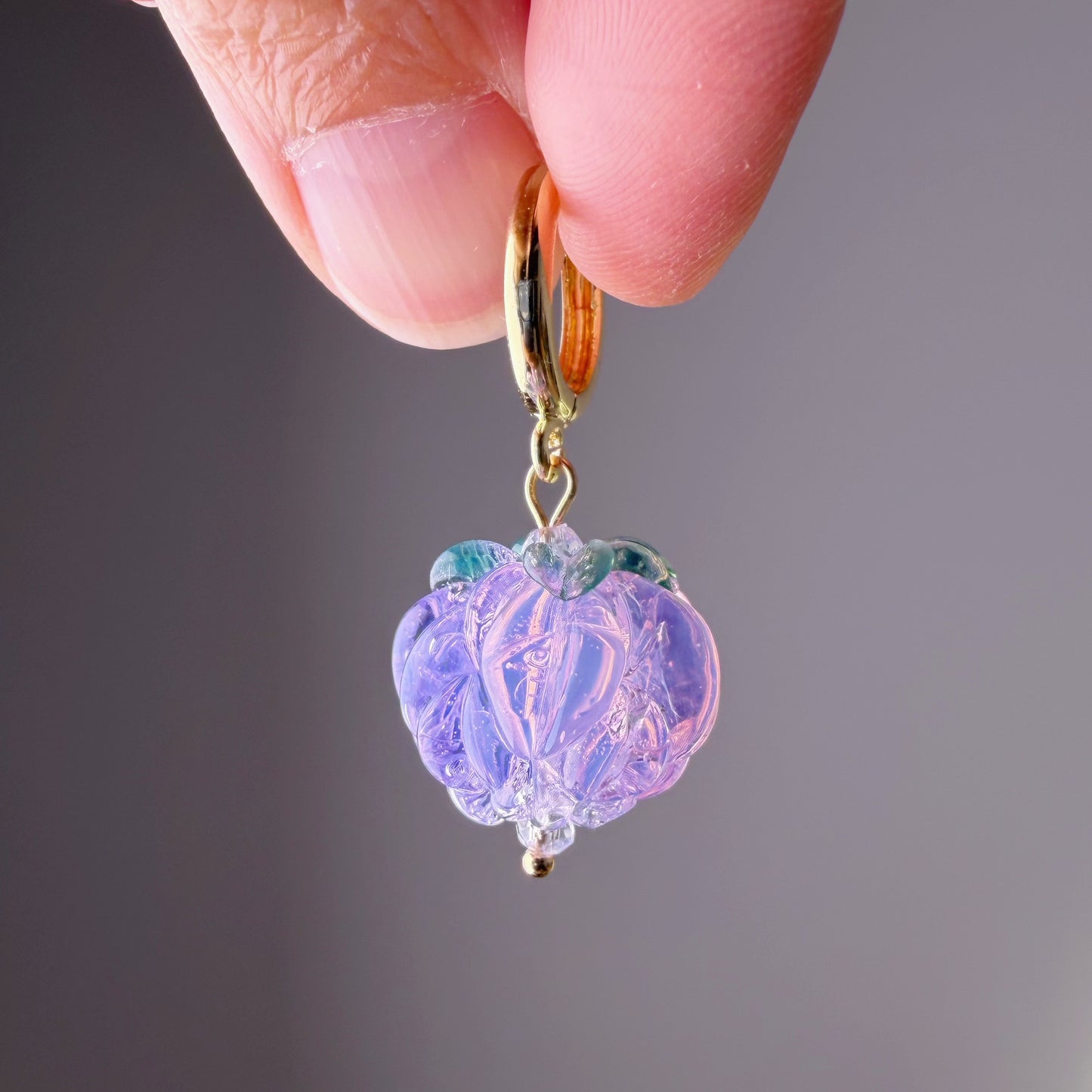 Handmade Lampwork Glass Purple Raspberries Hoop Earrings