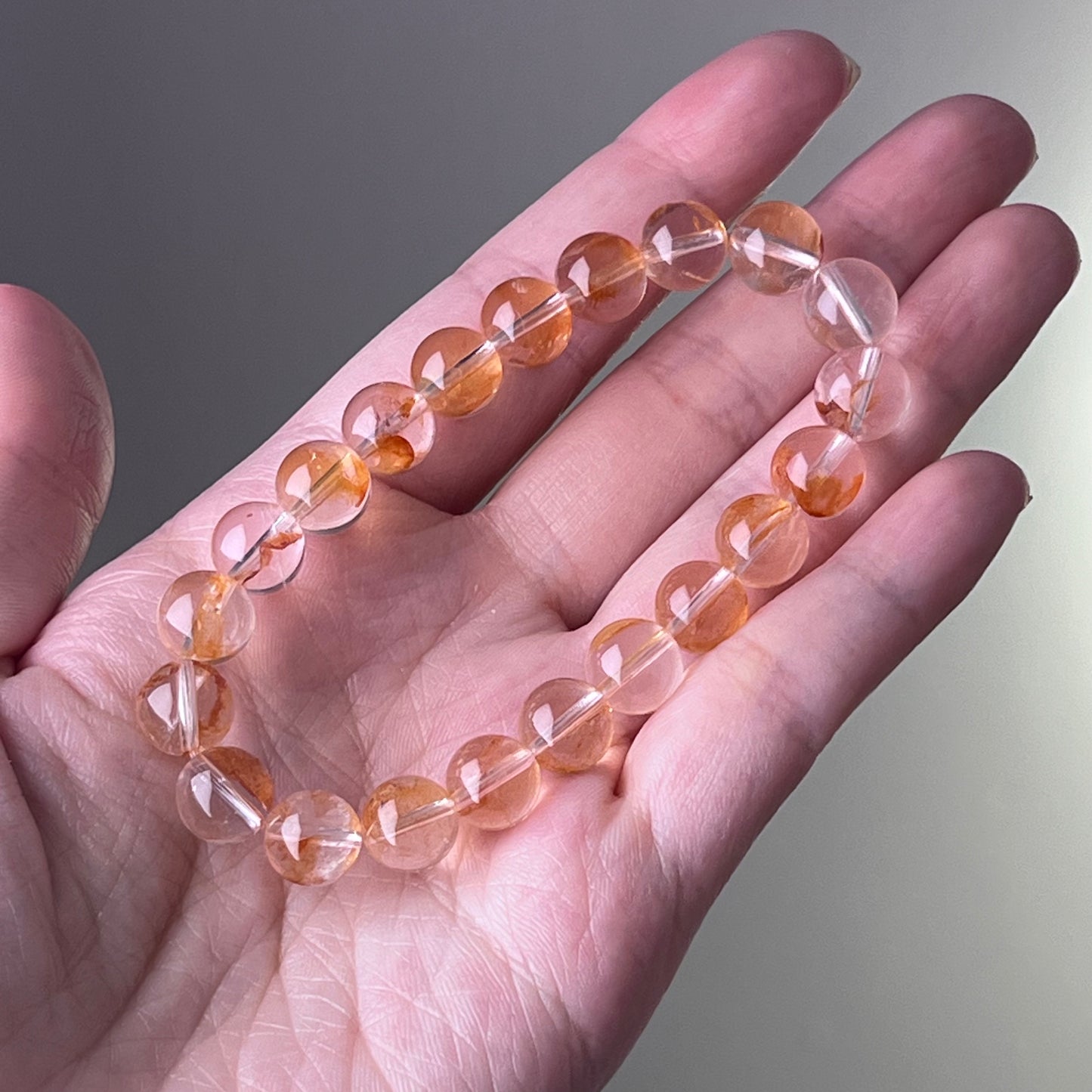 Root Chakra Hematoid Clear Fire Quartz Crystal Bead Bracelet-Ninaouity