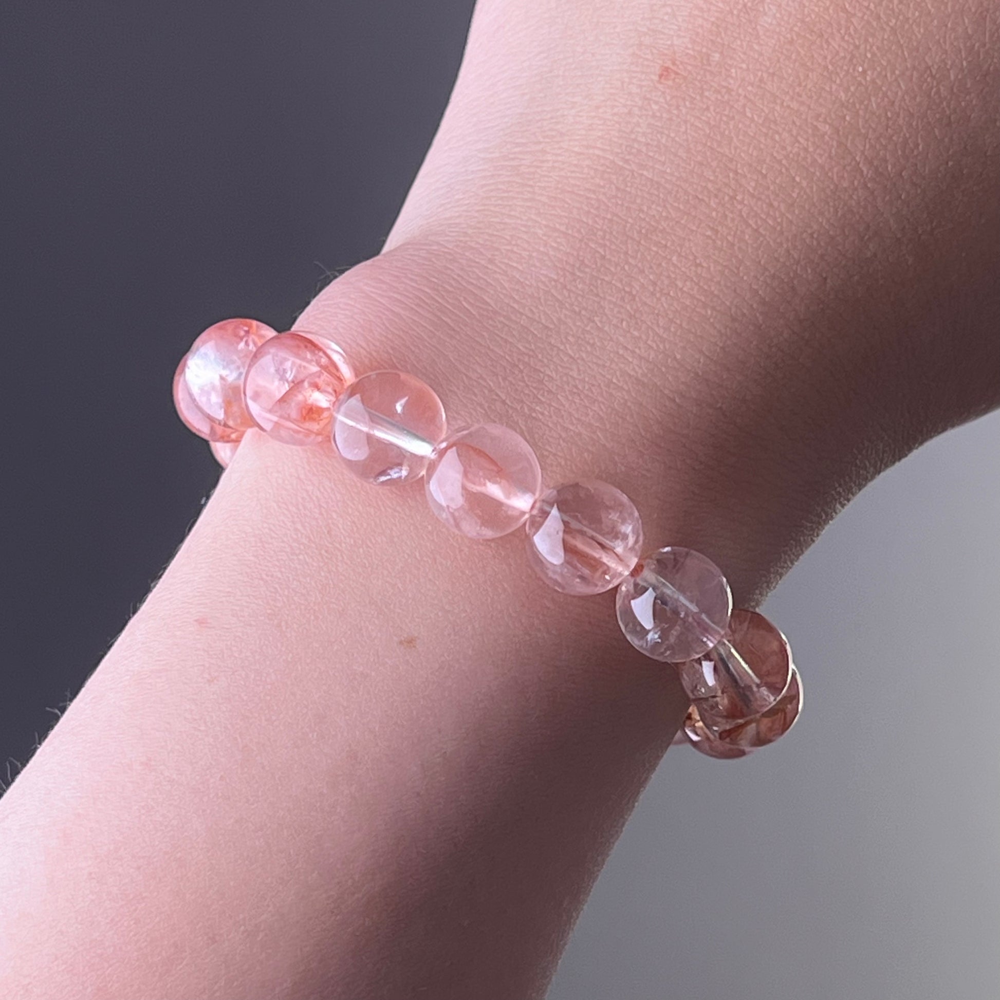 Root Chakra Hematoid Pink Fire Quartz Crystal Bead Bracelet-Ninaouity